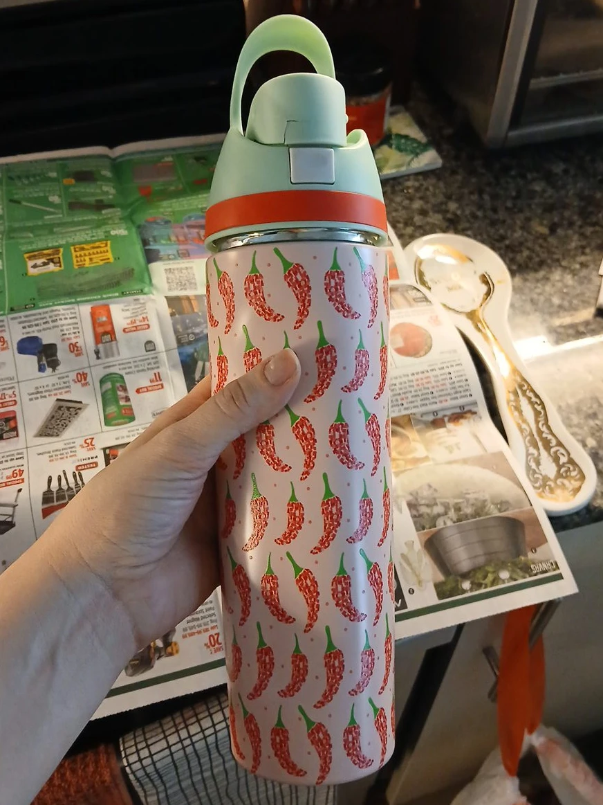 Pink chili pepper water bottle