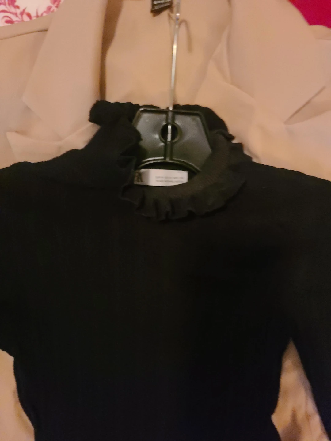 Zara Black Ruffle Neck Long Sleeve Sweater Top
