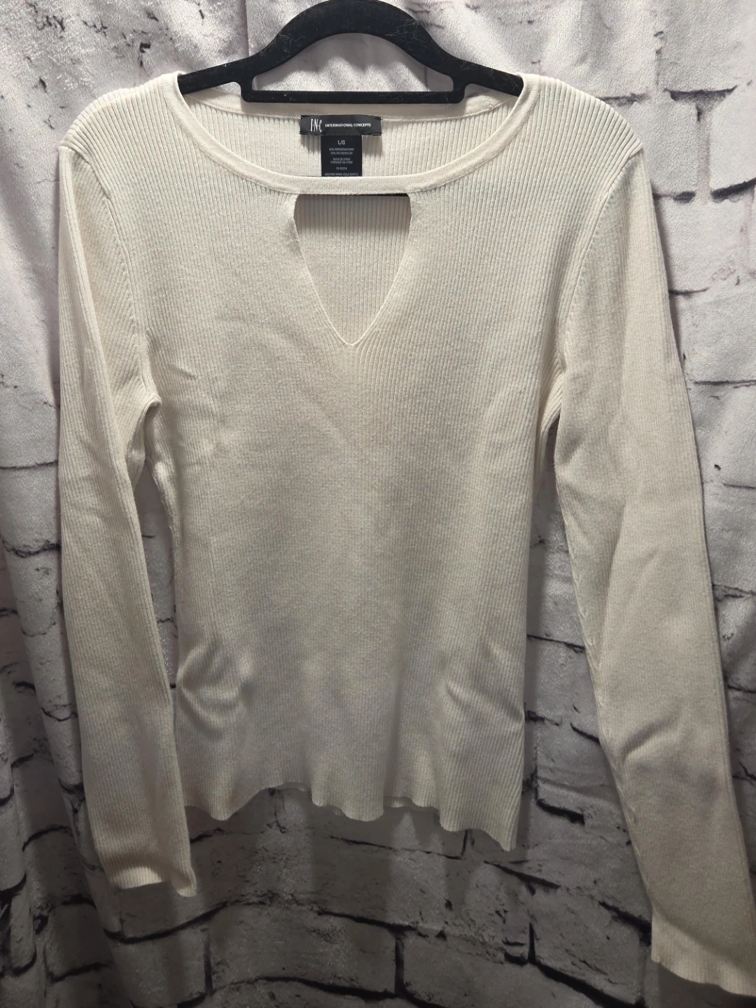 INC International Concepts White Ribbed Cutout Sweater Top L/G