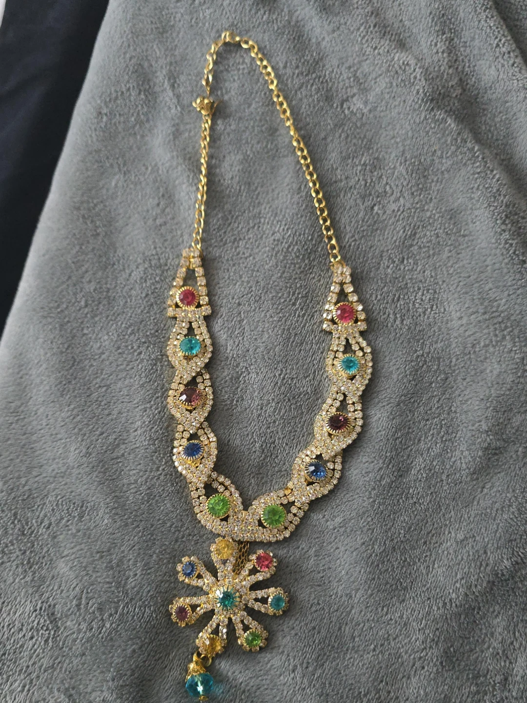 Sparkly Gold-Tone Necklace with Colorful Gems