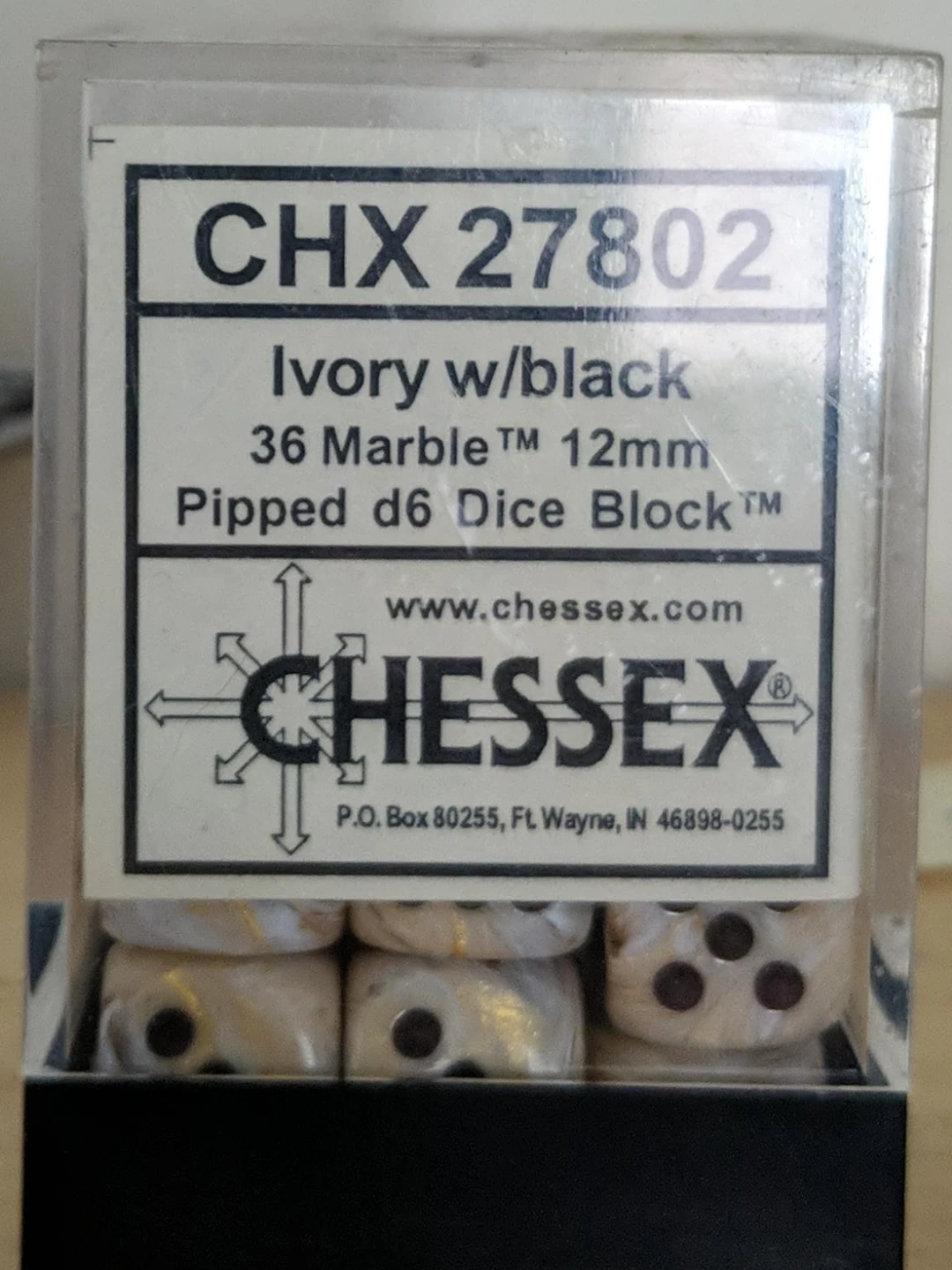 Chessex 36 Marble d6 Dice Block