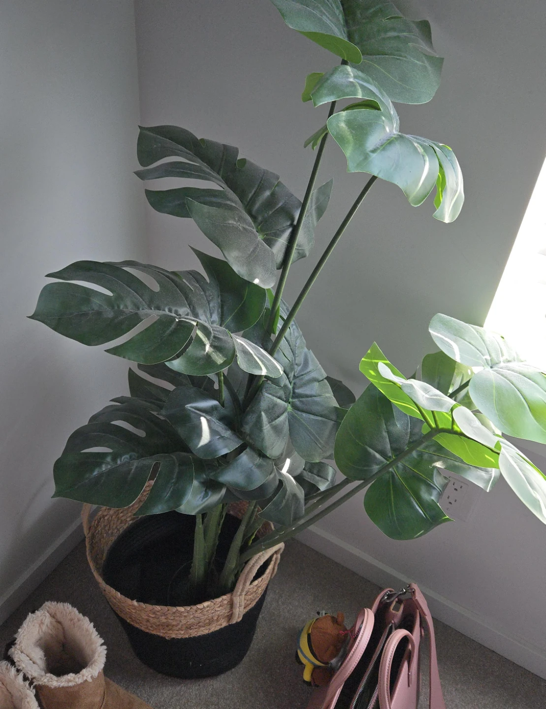 Artificial Monstera Plant in Woven Basket