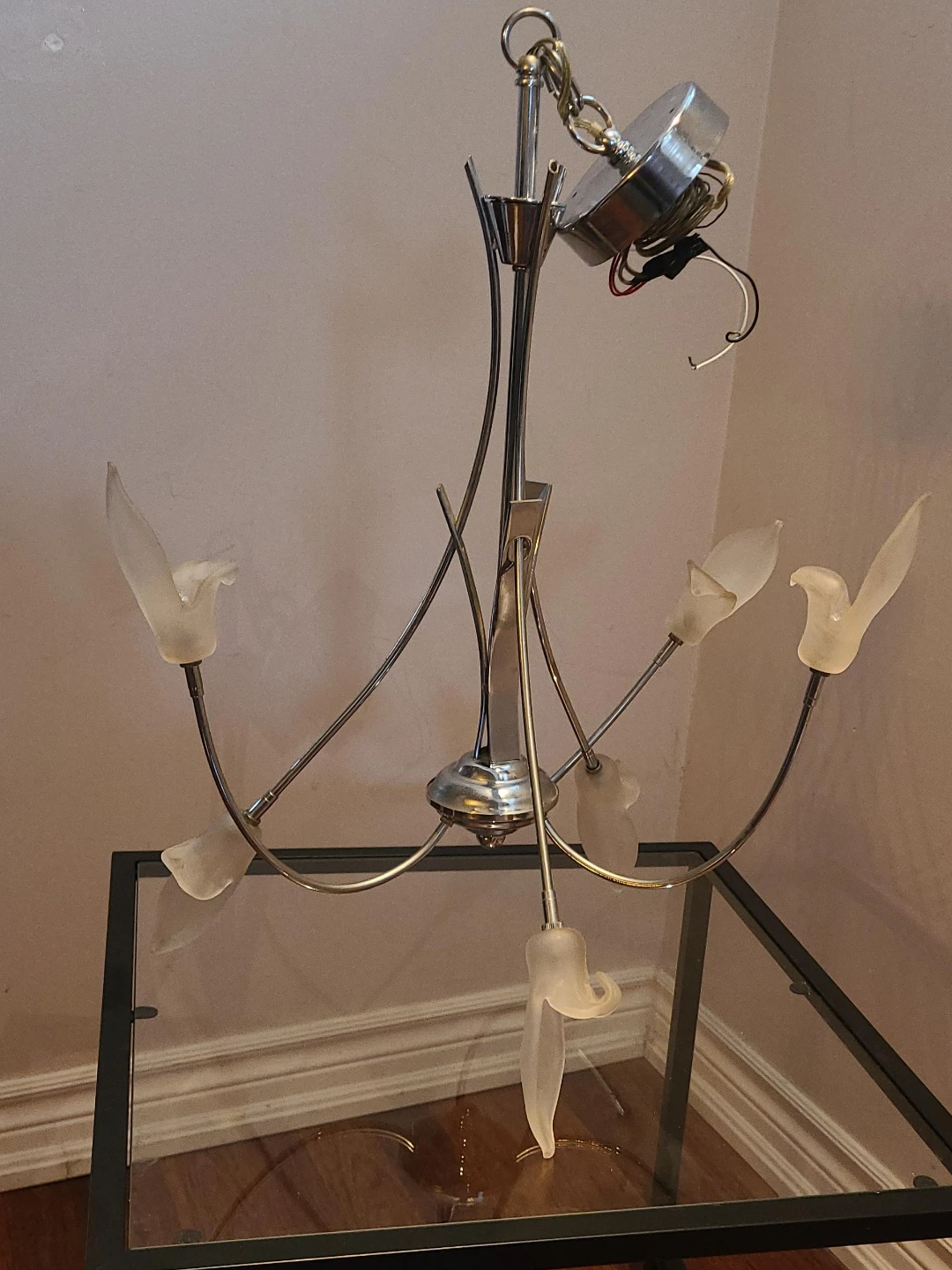 Vintage Chandelier with Frosted Glass Shades