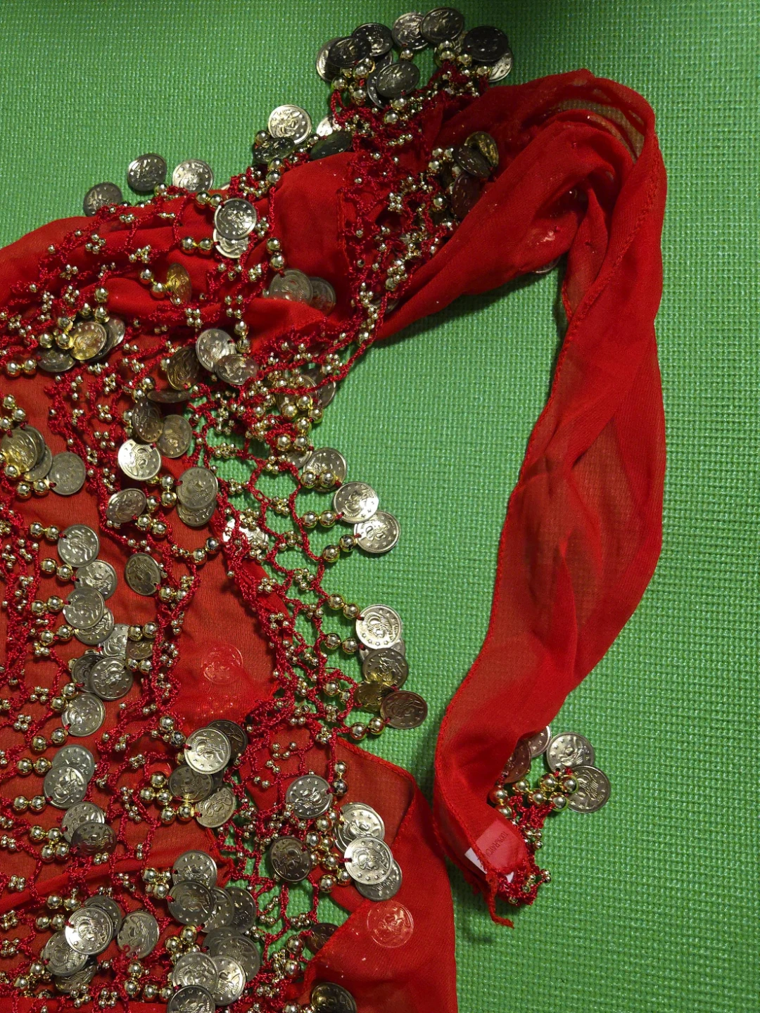 Red Belly Dance Scarf with Coins