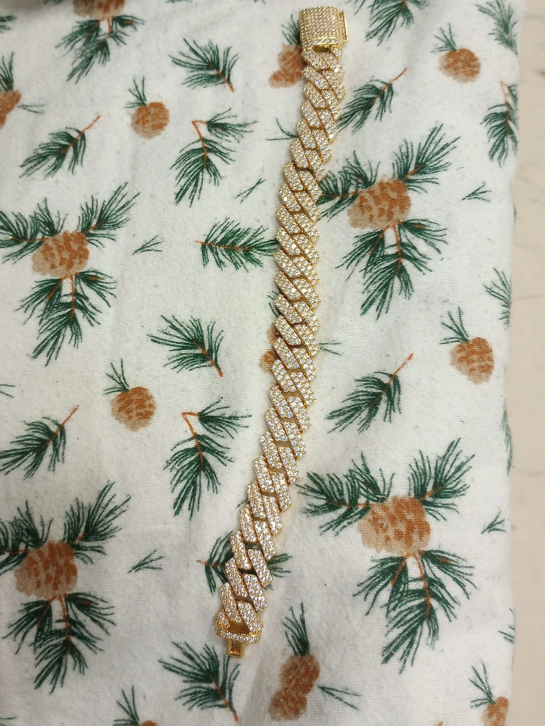 Gold Cuban Link Bracelet with Crystals