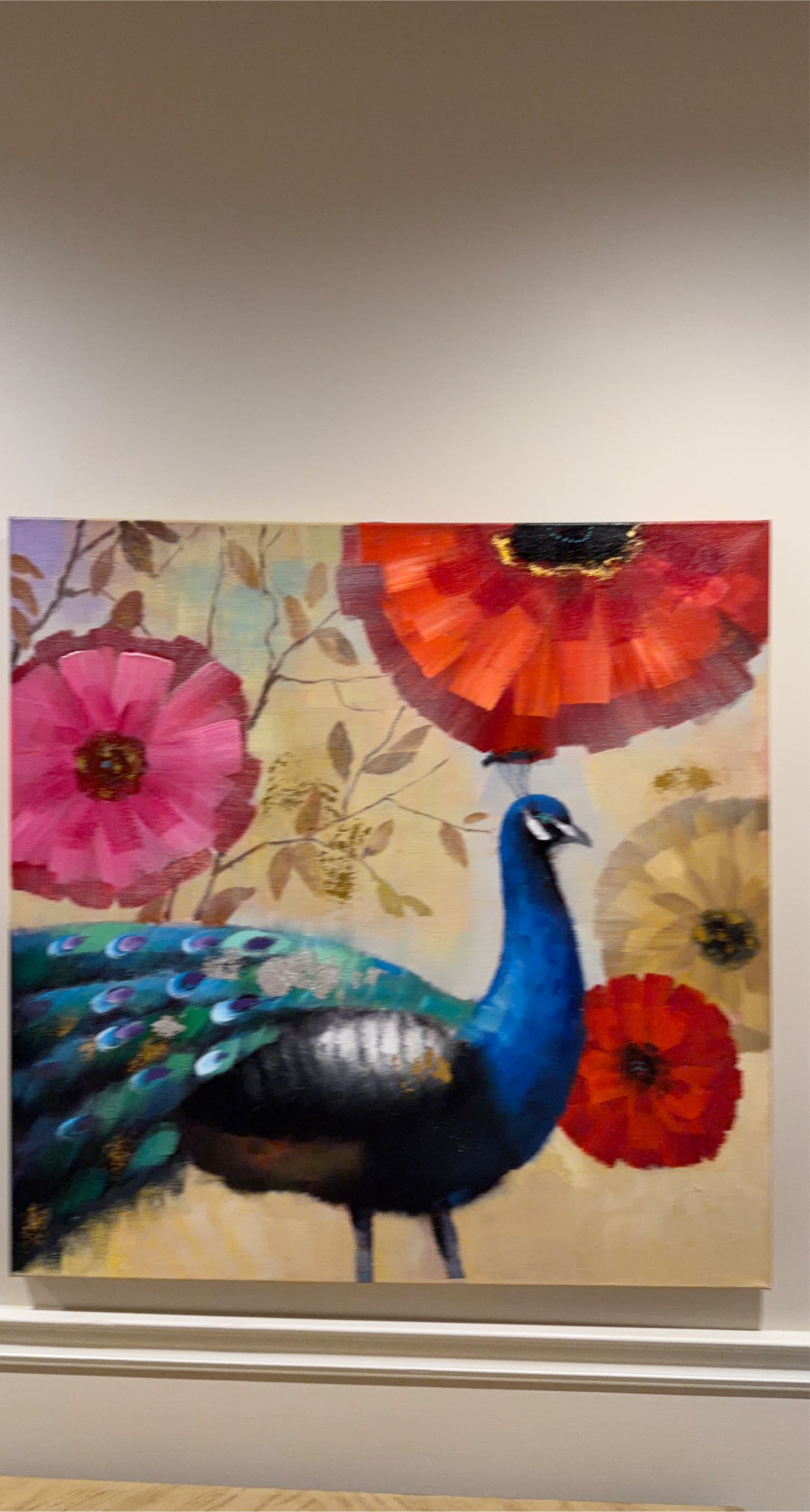 Peacock and floral canvas wall art