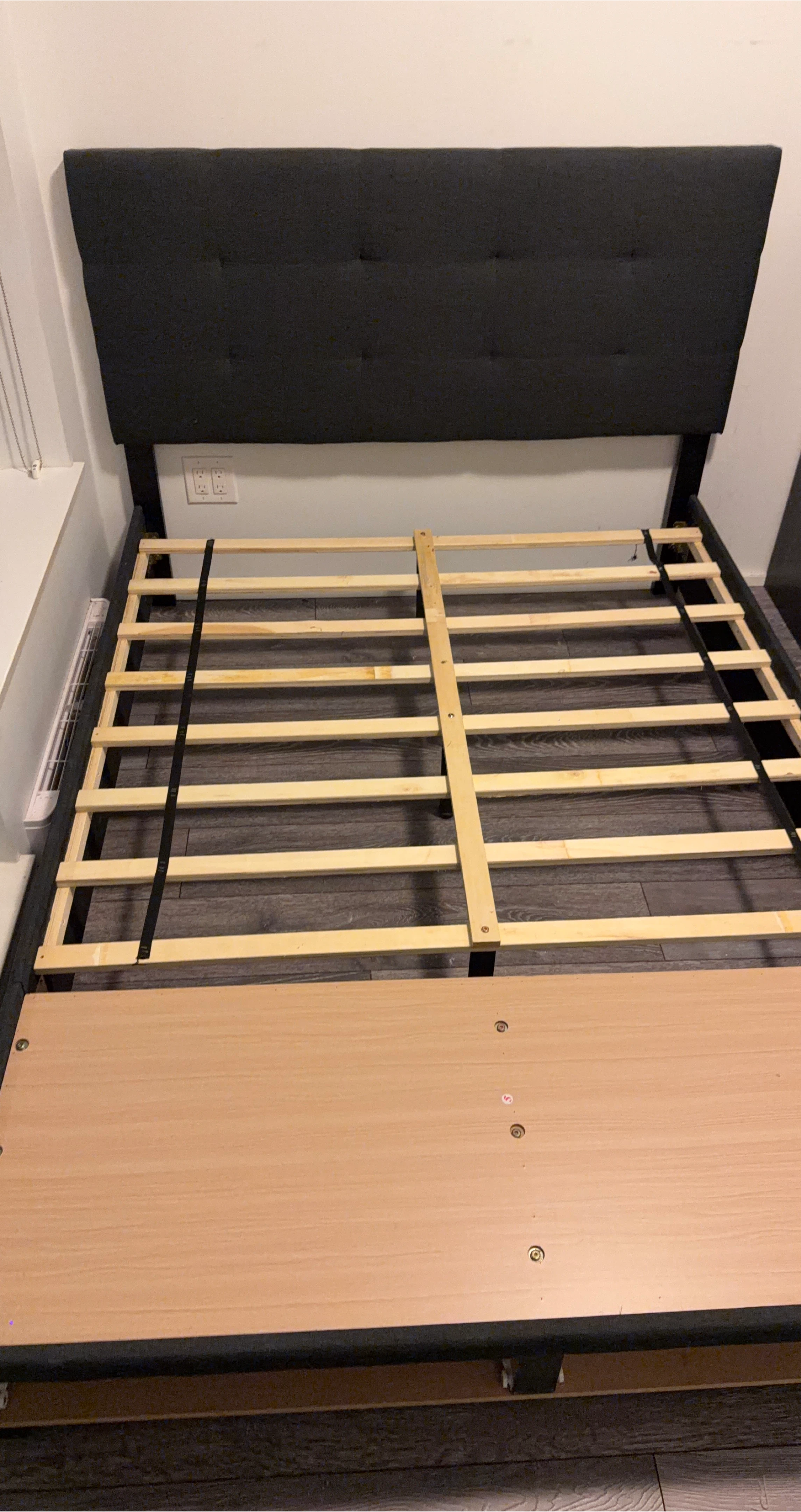 Dark Grey Fabric Upholstered Headboard Bed Frame