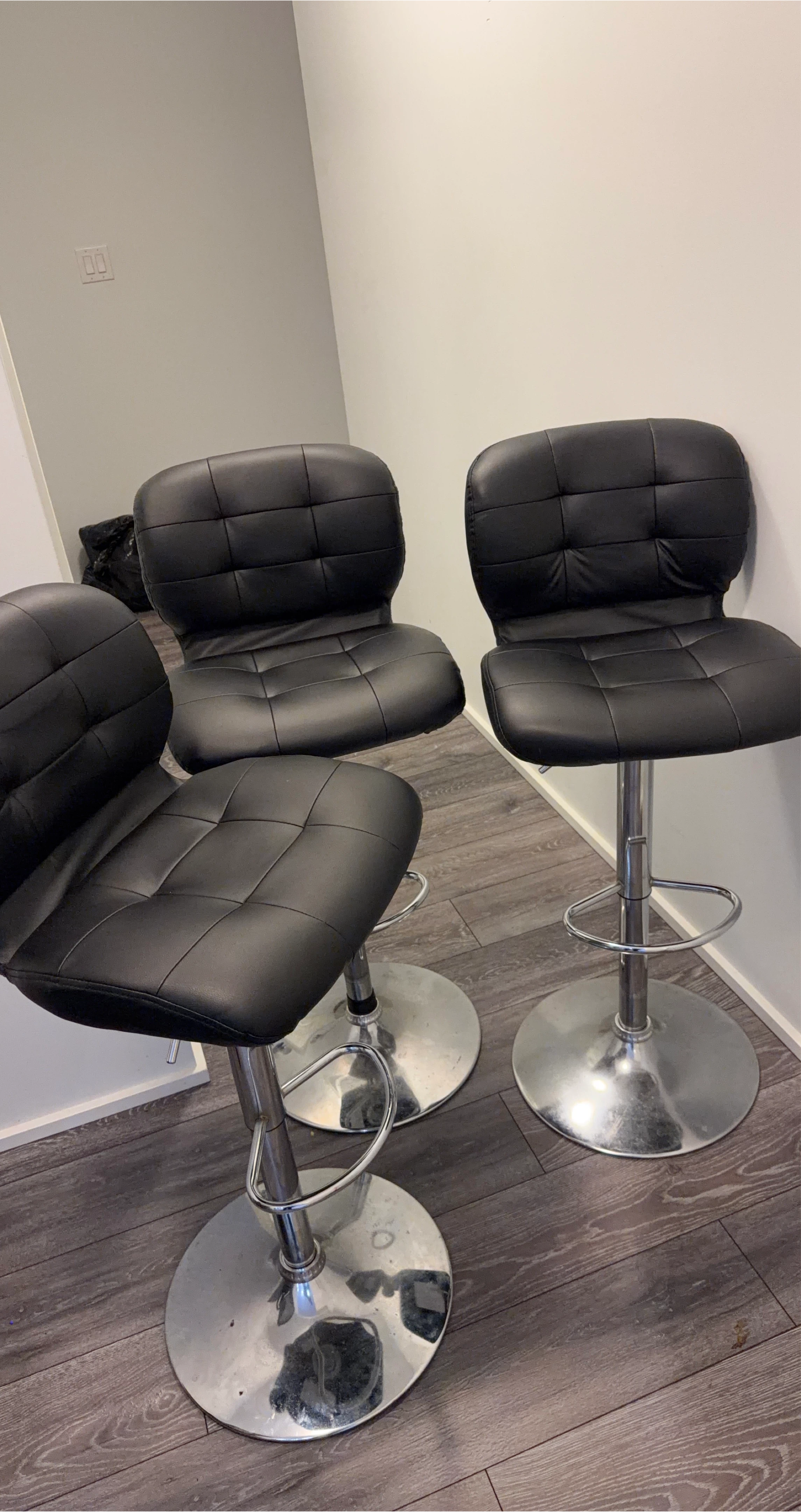 Set of 3 Black Faux Leather Bar Stools