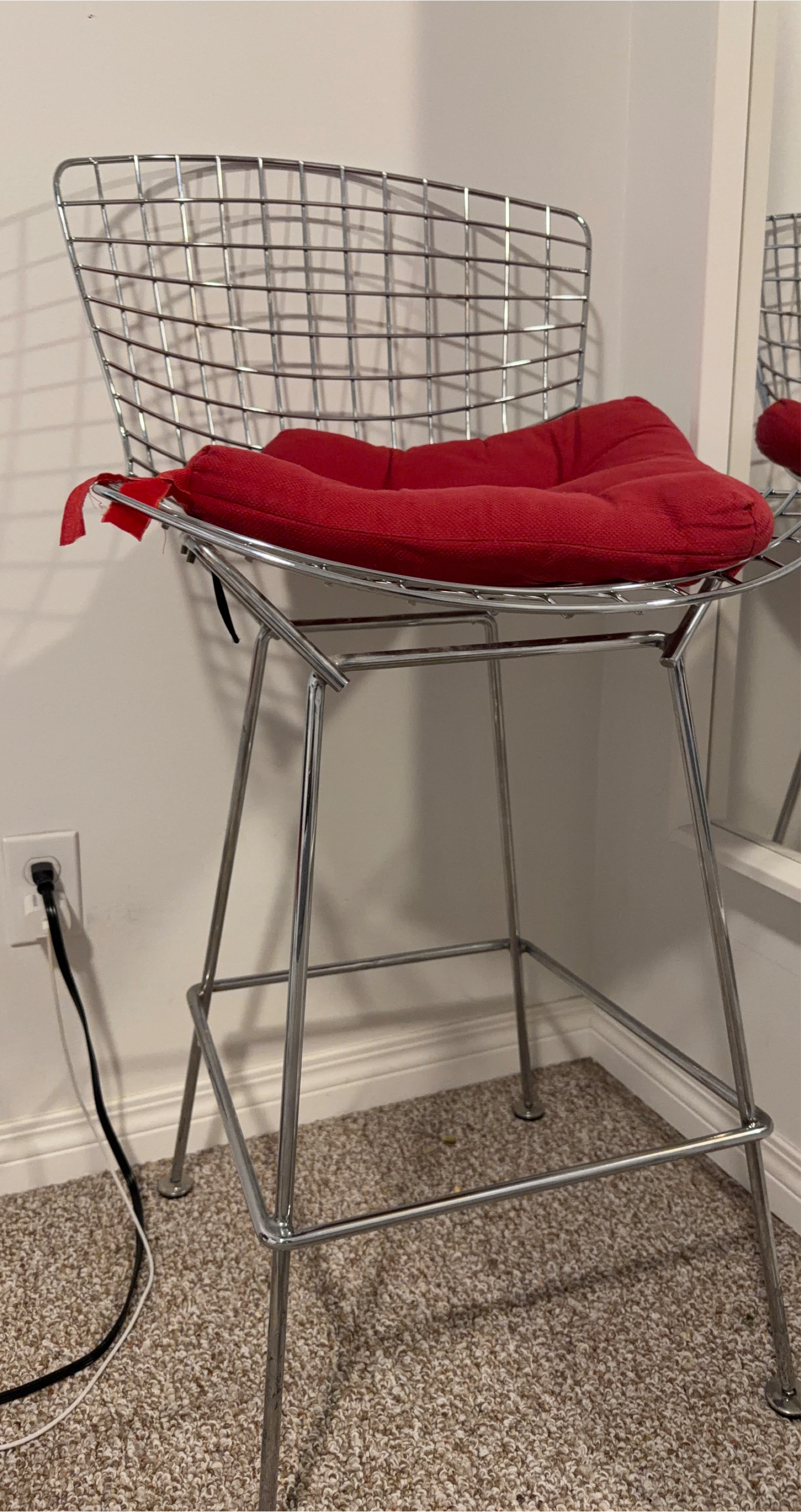 Modern Wire Bar Stool with Red Cushion