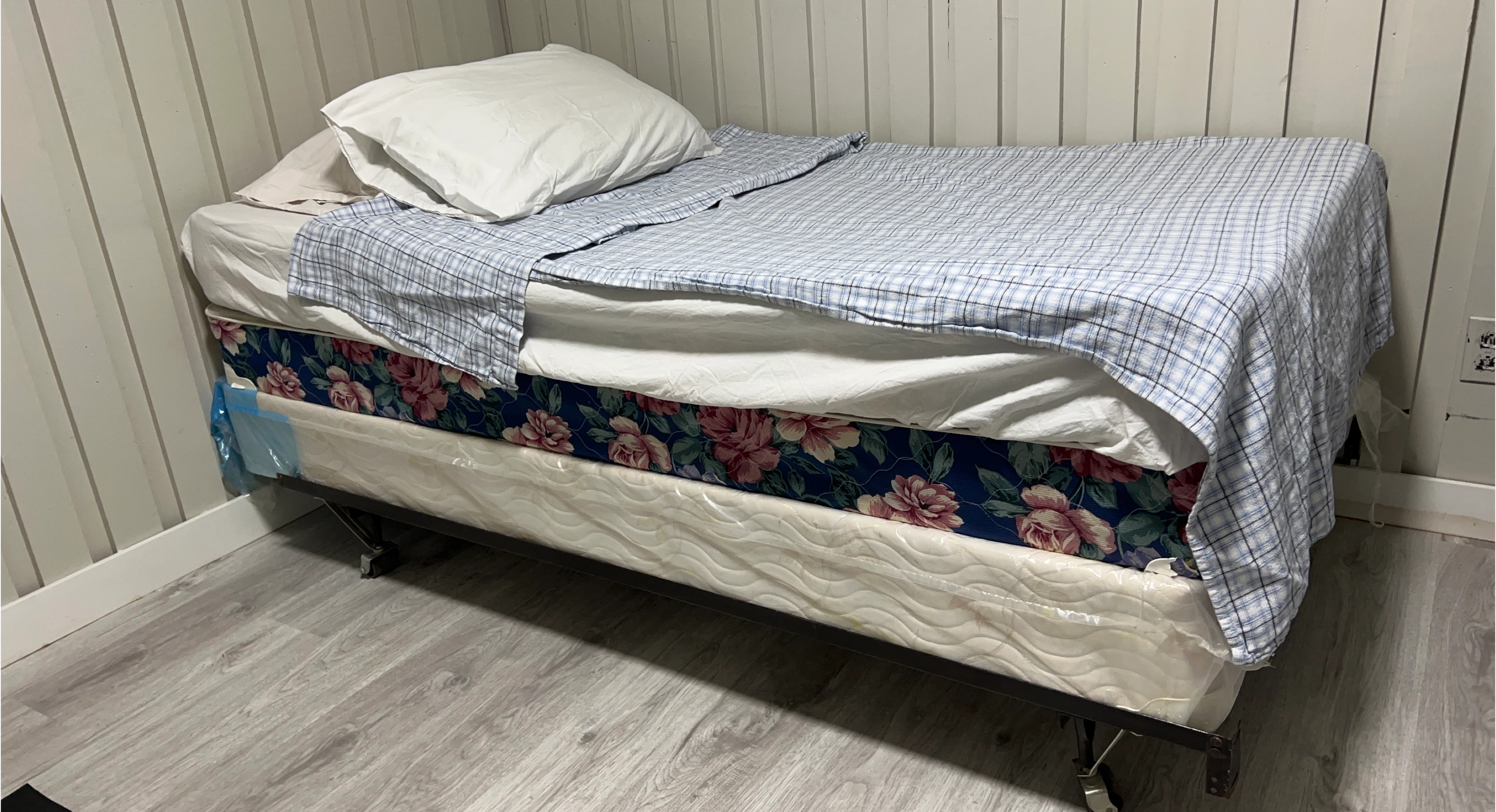 Twin Bed Frame with Mattress and Bedding