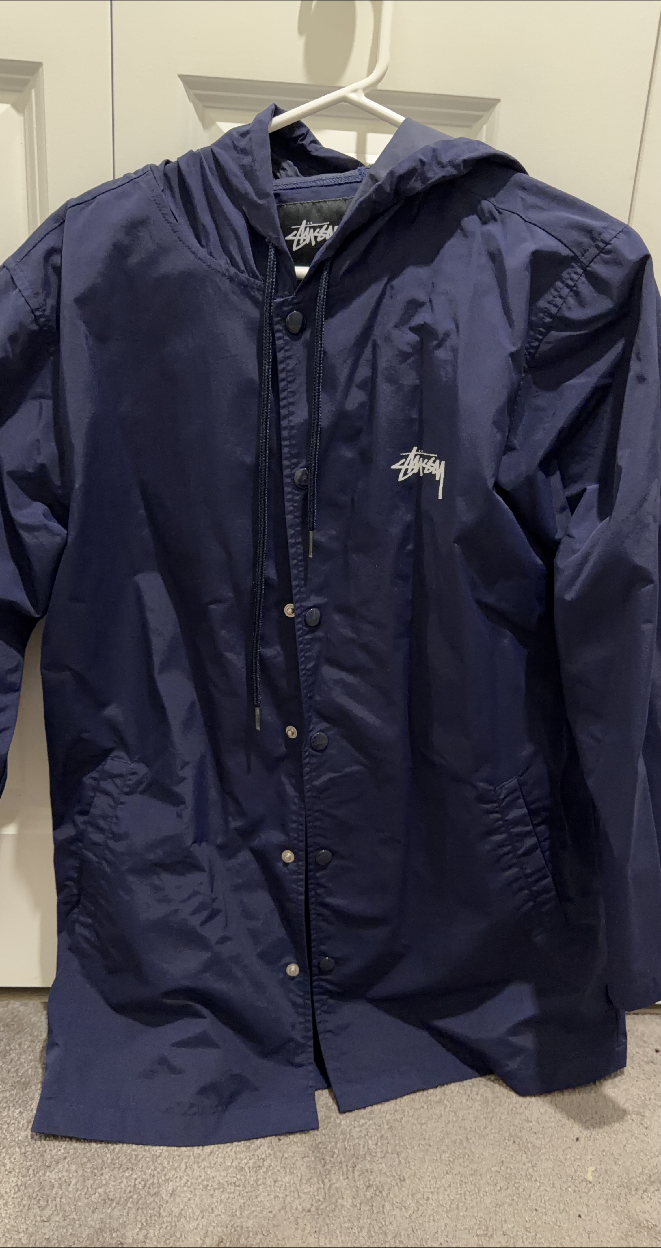 Stüssy Navy Blue Hooded Windbreaker Jacket