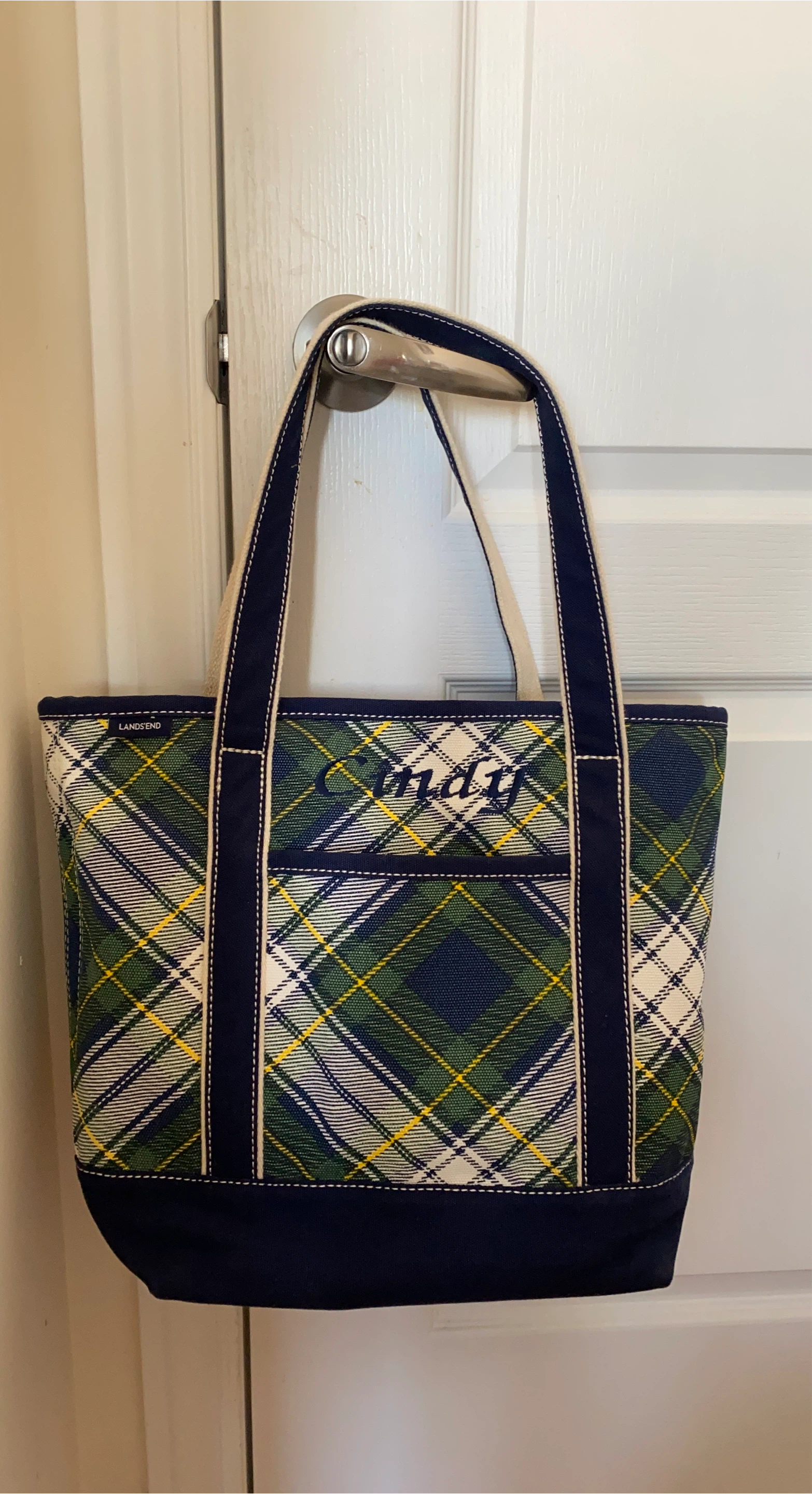 Lands' End Plaid Tote Bag
