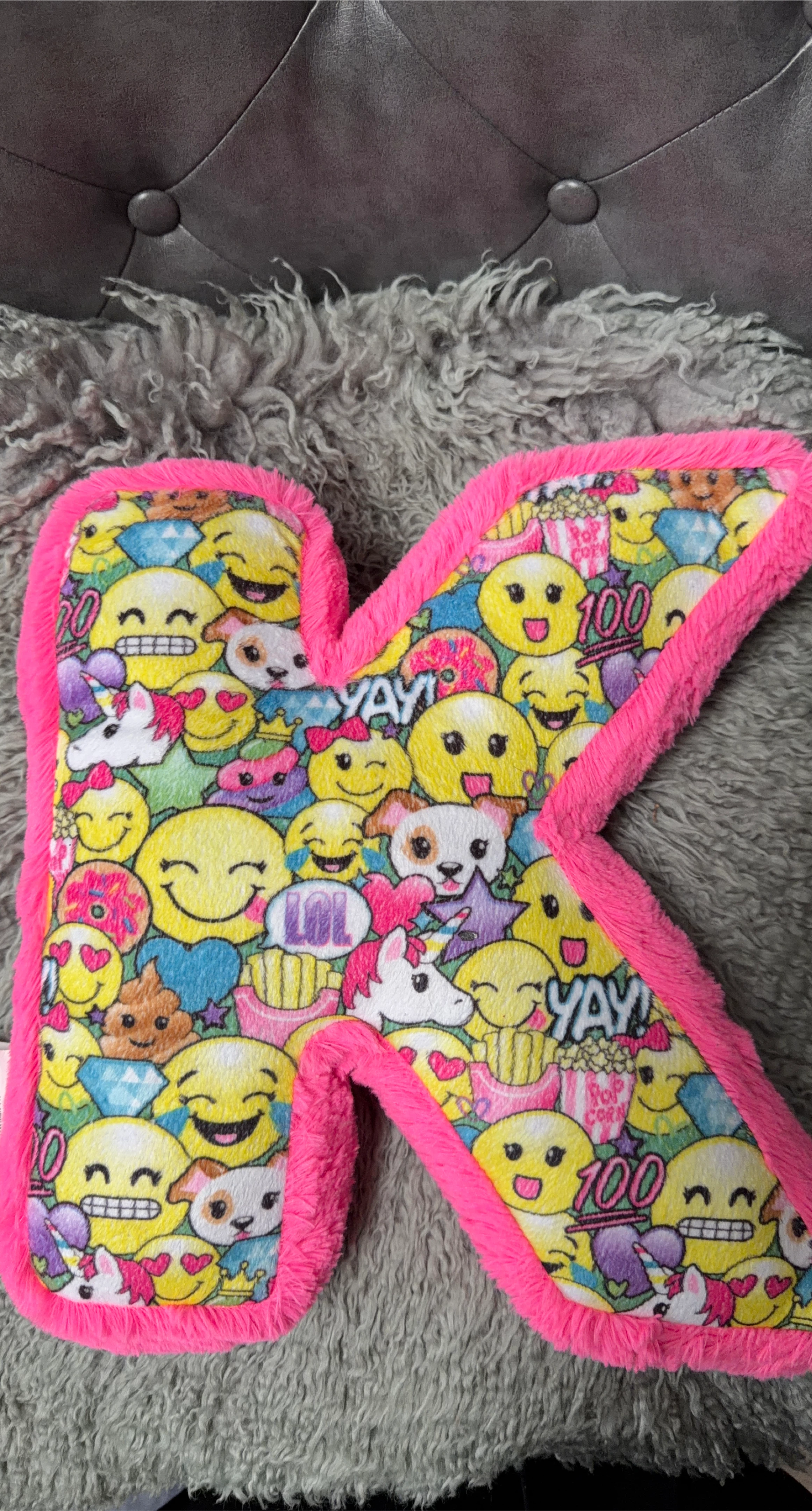 Plush Letter K Pillow - Emoji Design