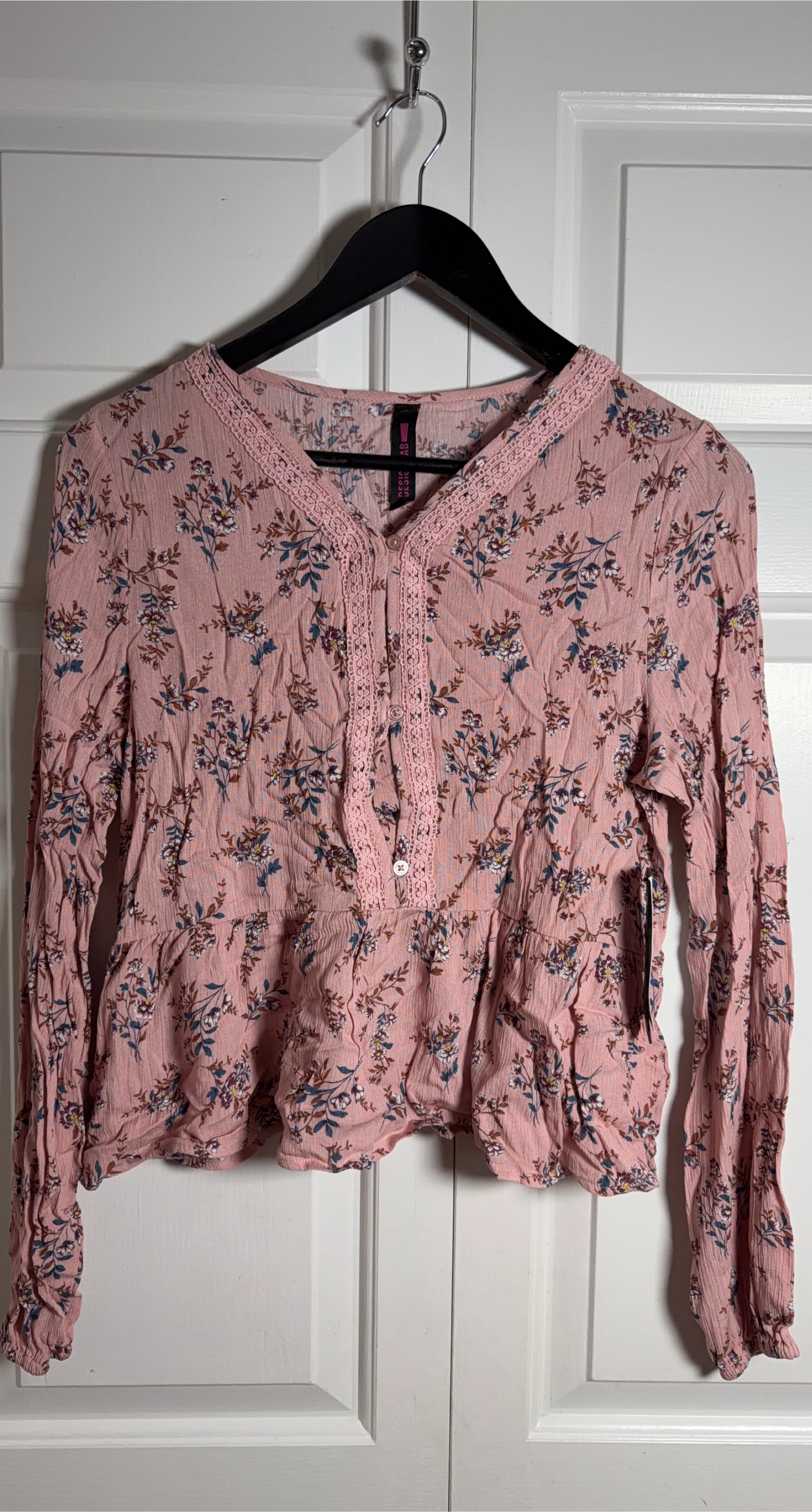 Design Lab Girls Floral Peplum Top - Pink L/G