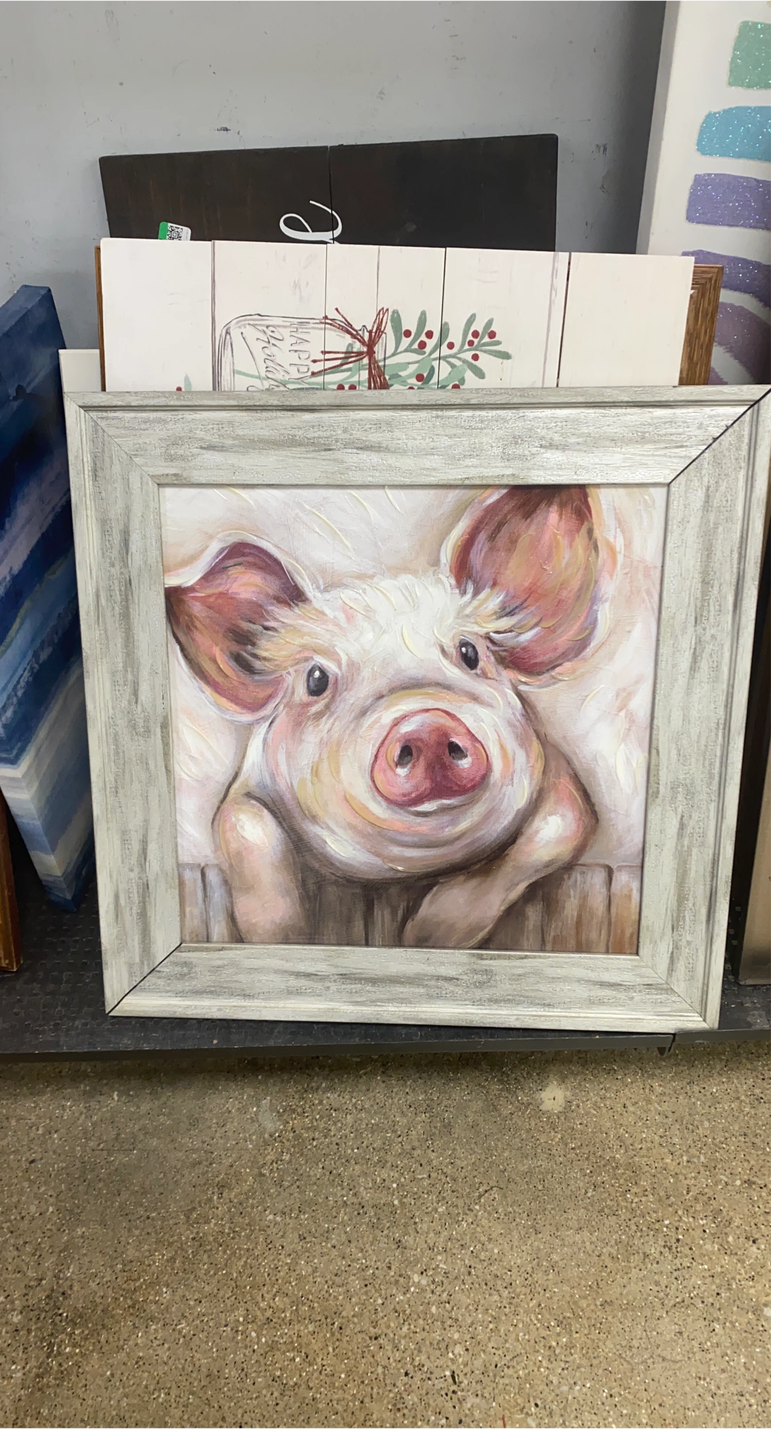 Framed Pig Painting