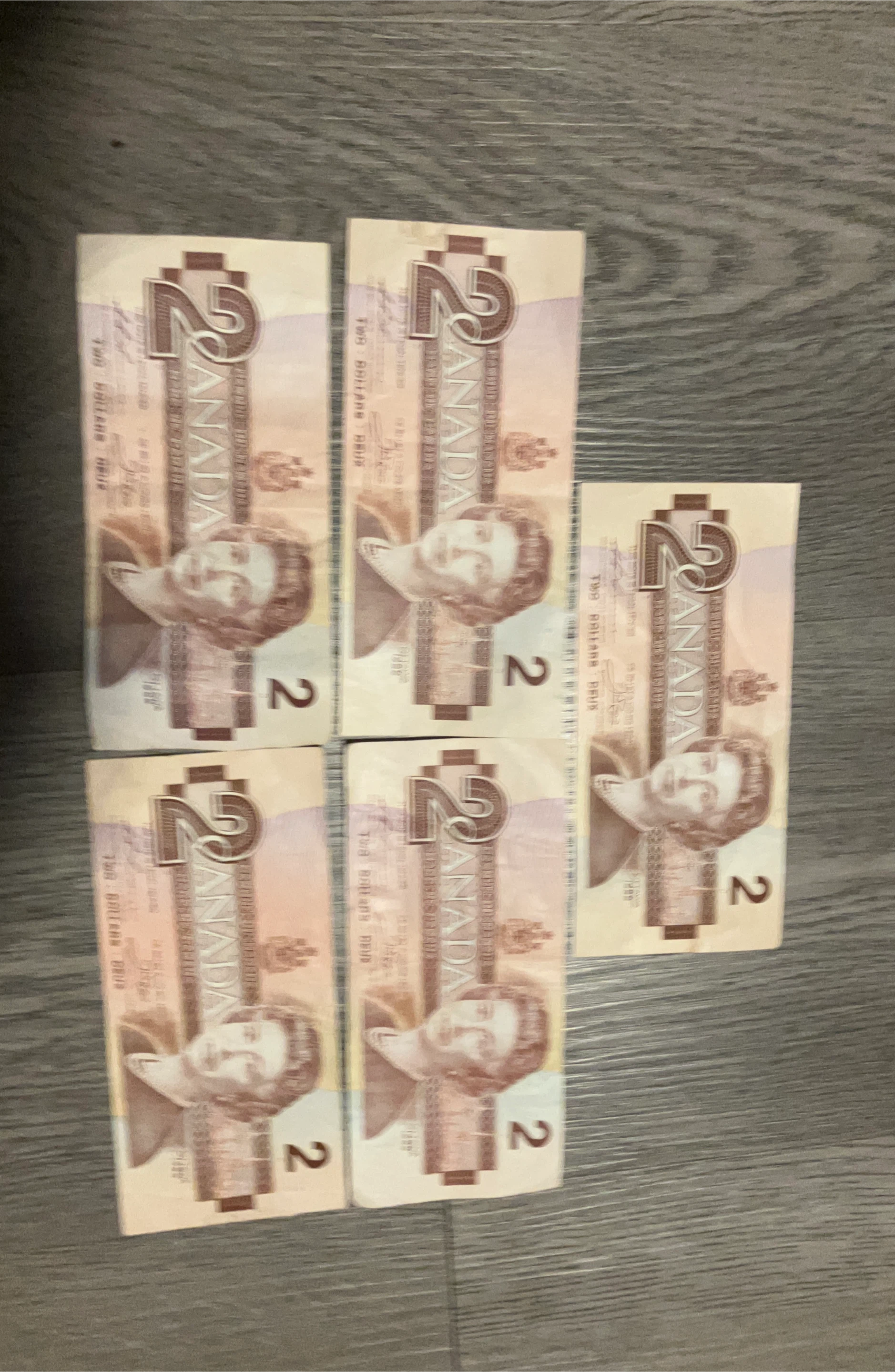5 x Canadian $2 Bills