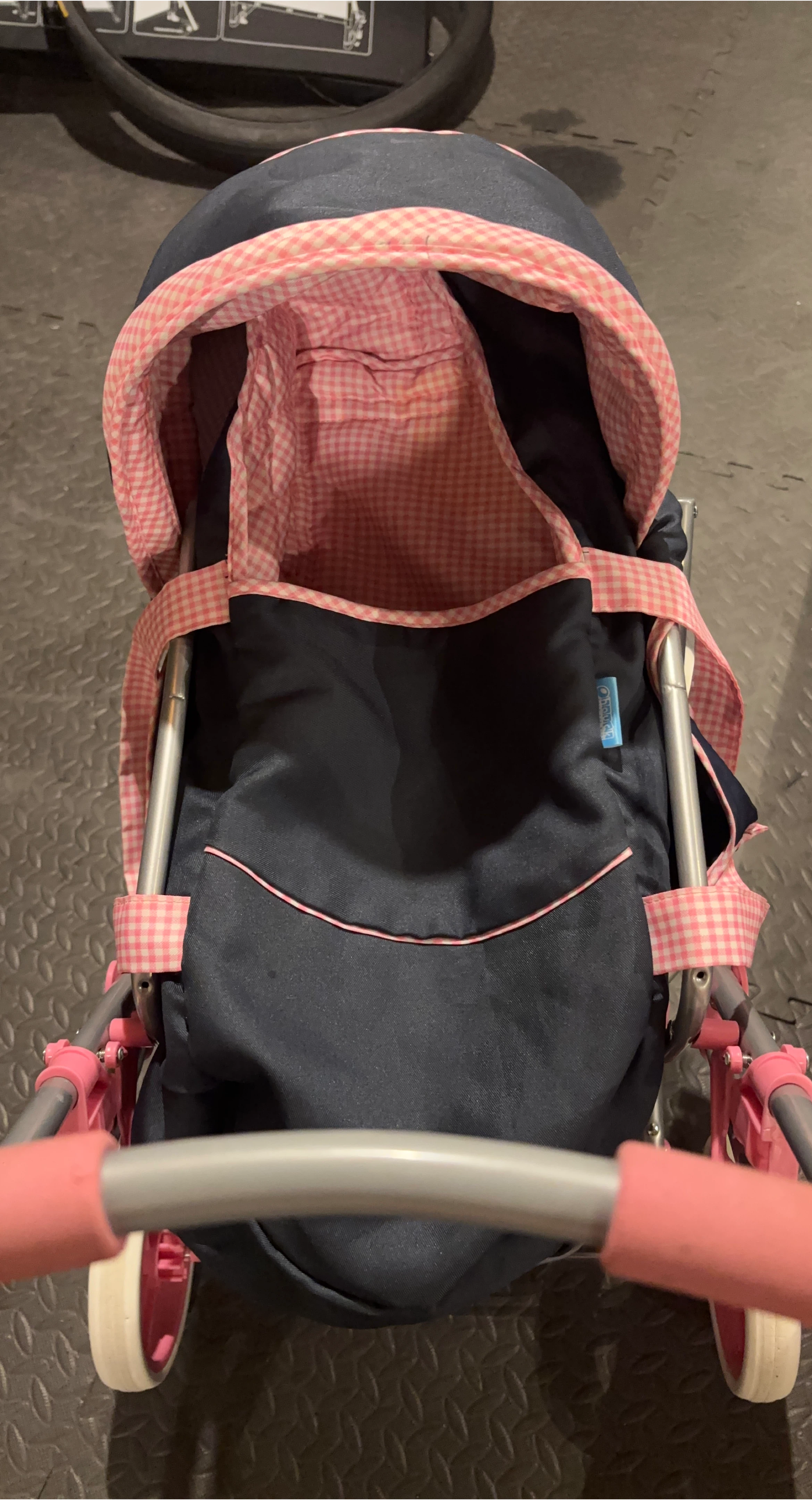 Doll Stroller with Pink Gingham Accents plus mermaid doll