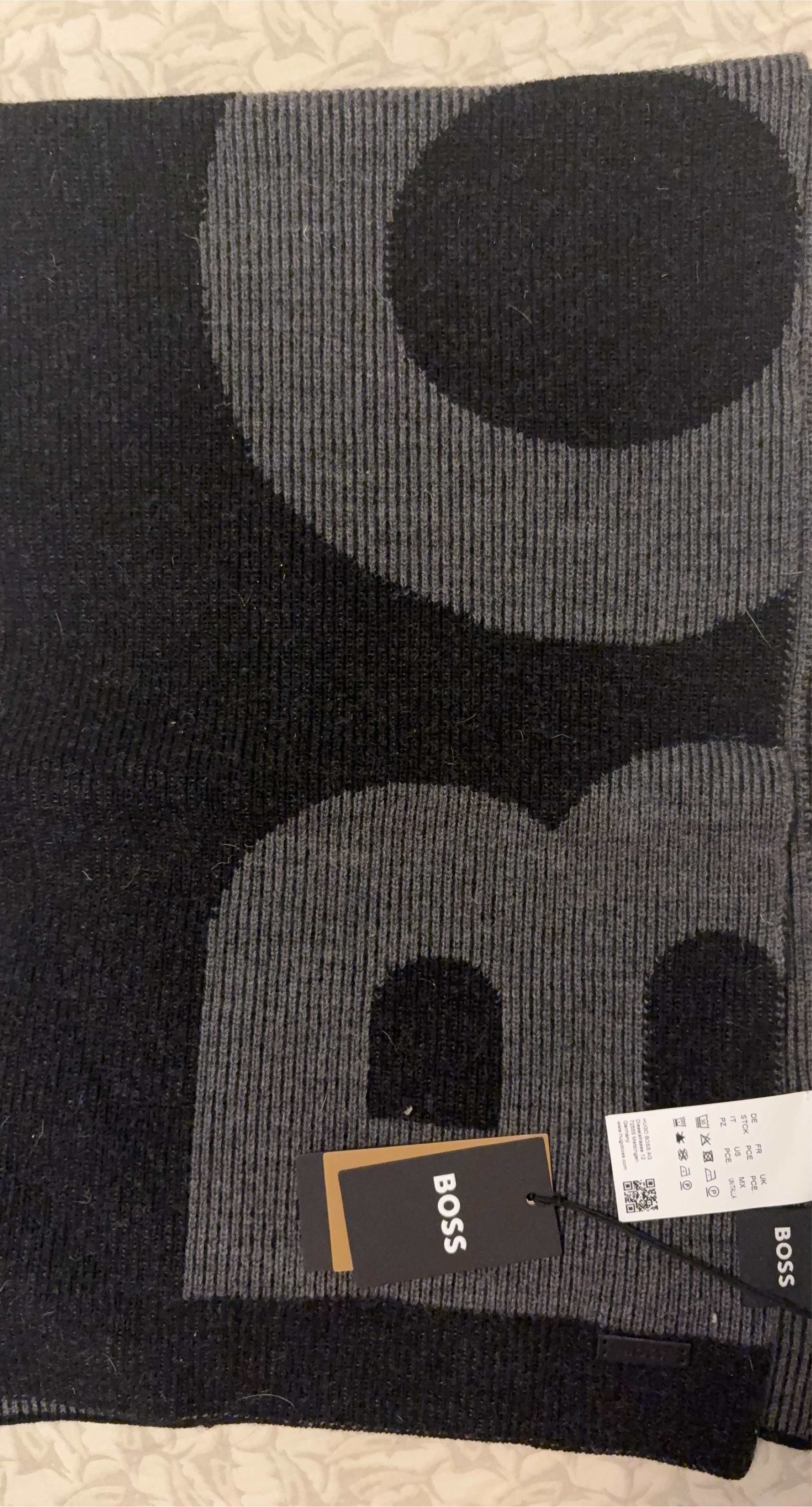 BOSS Scarf - Black & Grey Logo Knit