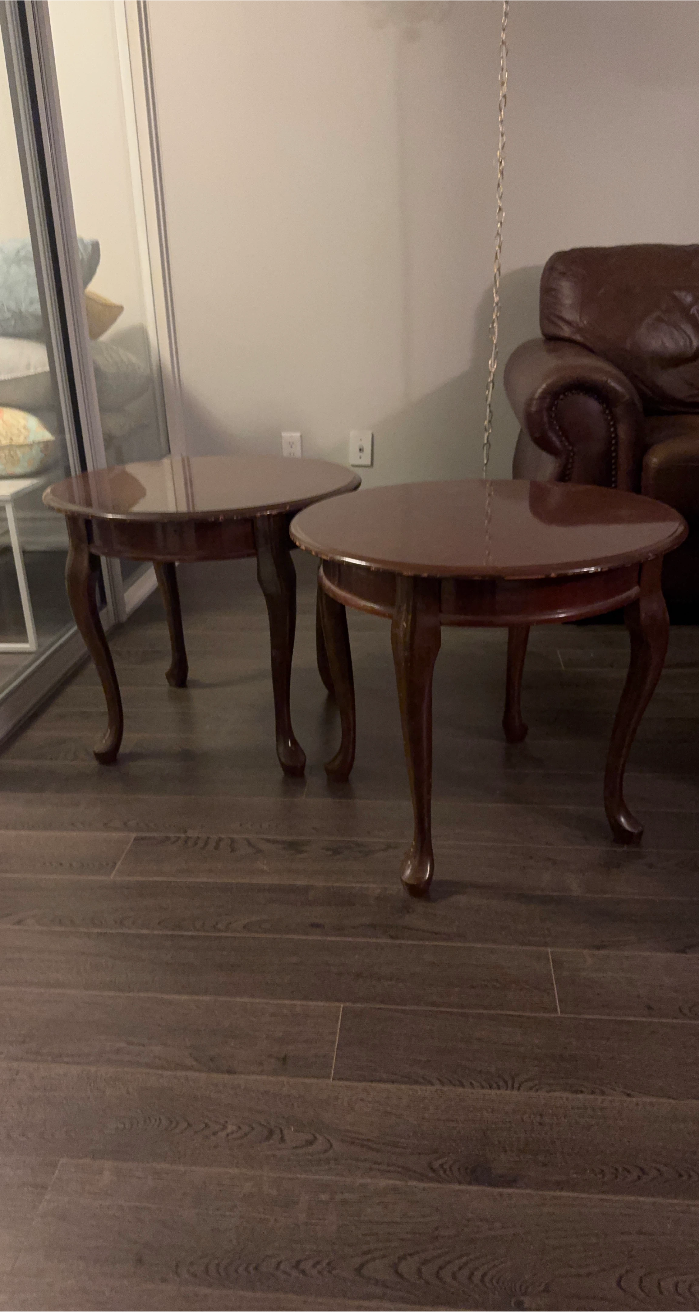 Two Round Wooden Accent Tables