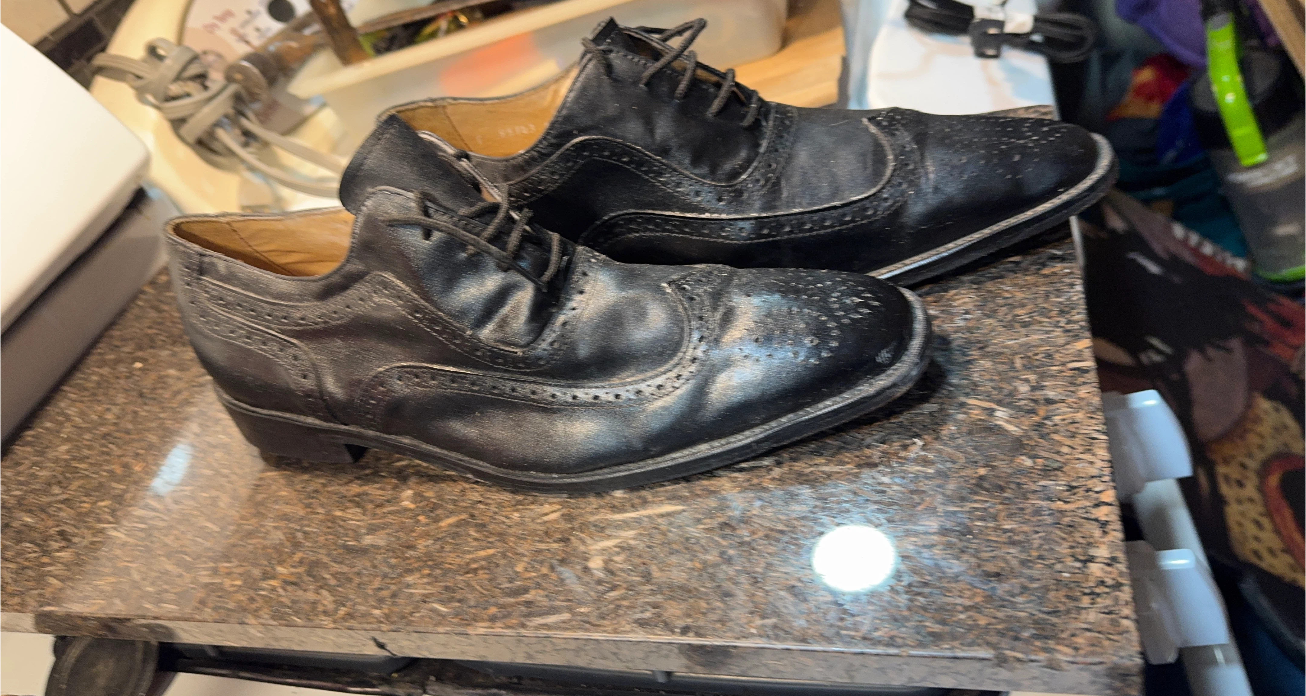 Black Leather Wingtip Oxford Dress Shoes