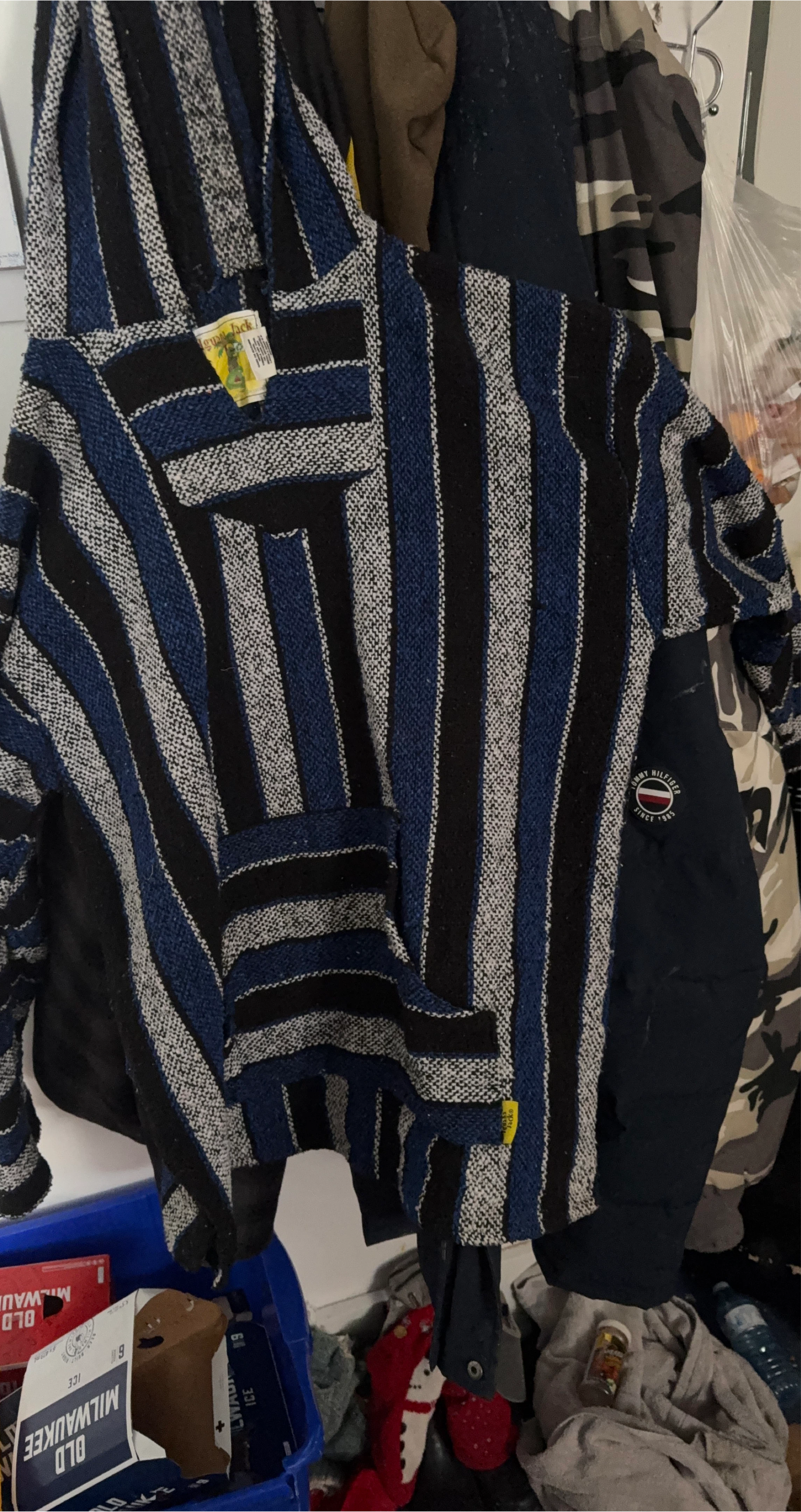 Blue and Black Striped Baja Hoodie