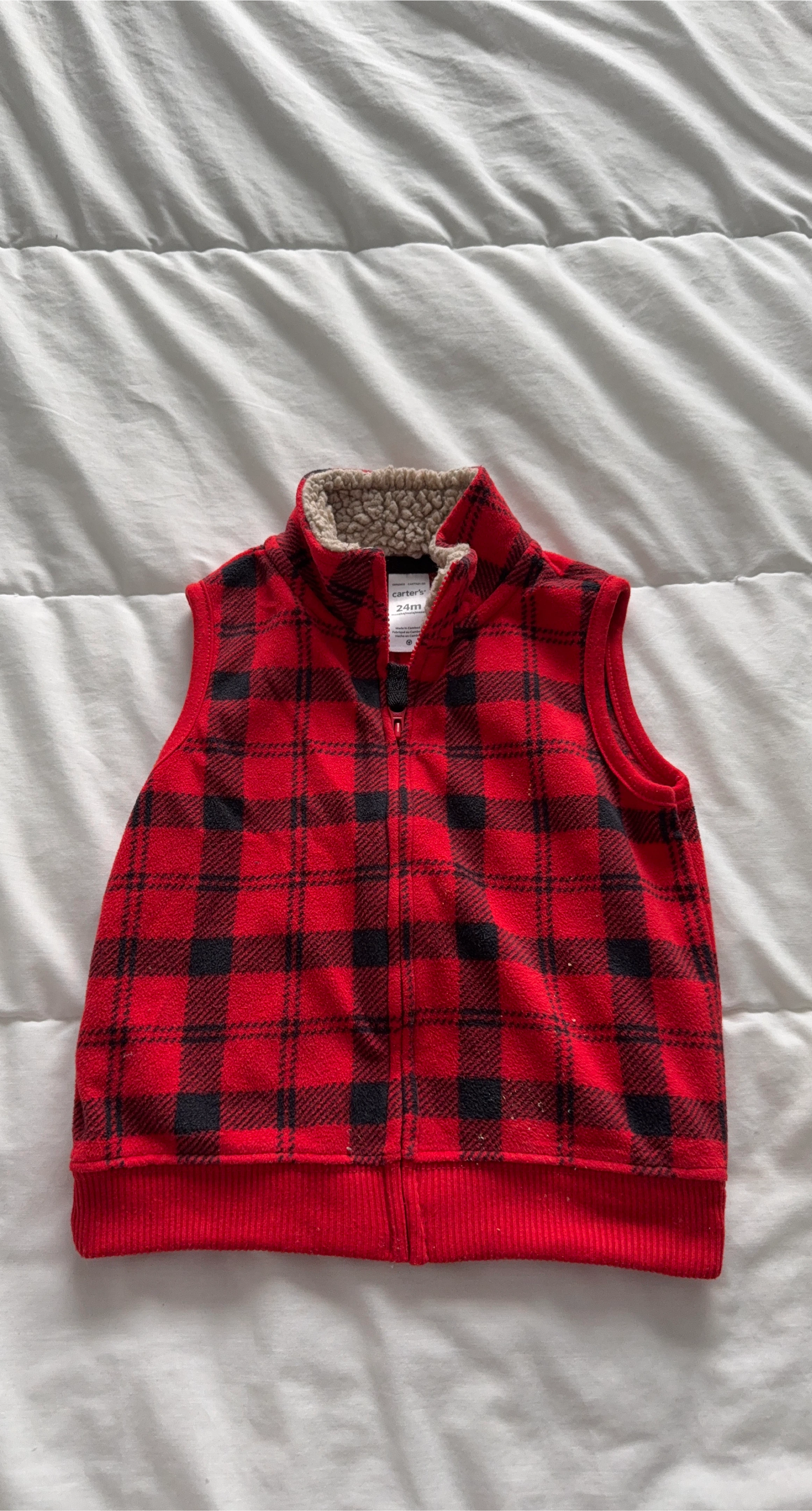 Carter's Red Plaid Fleece Vest - 24m