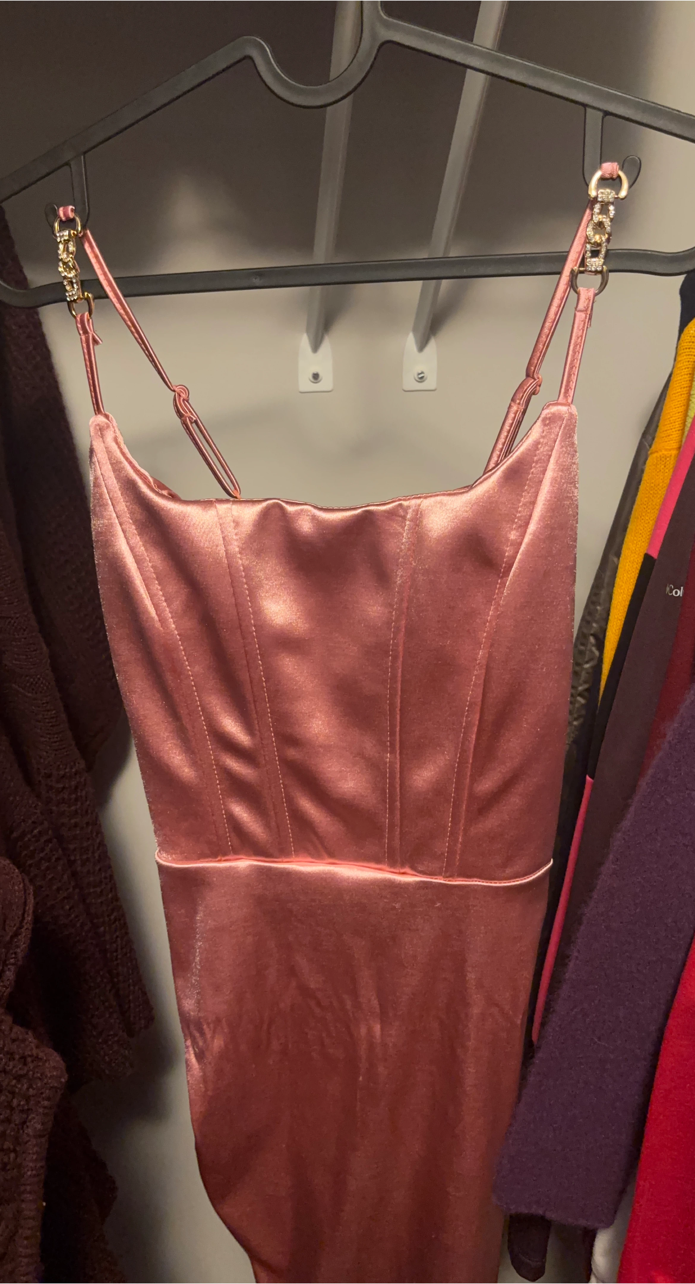 Pink Satin Corset Dress with Embellished Straps
