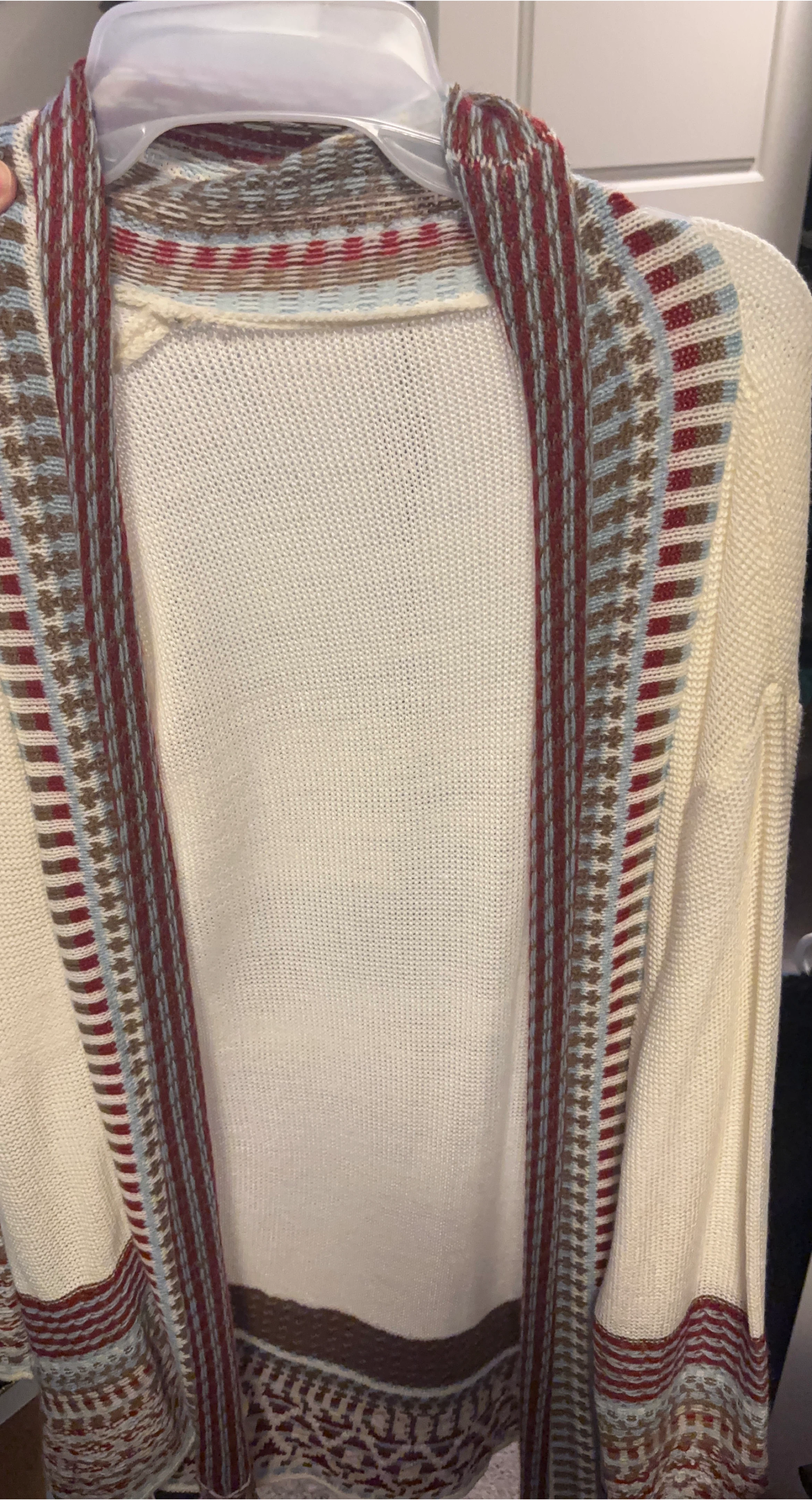 Cream Knit Cardigan with Geometric Pattern