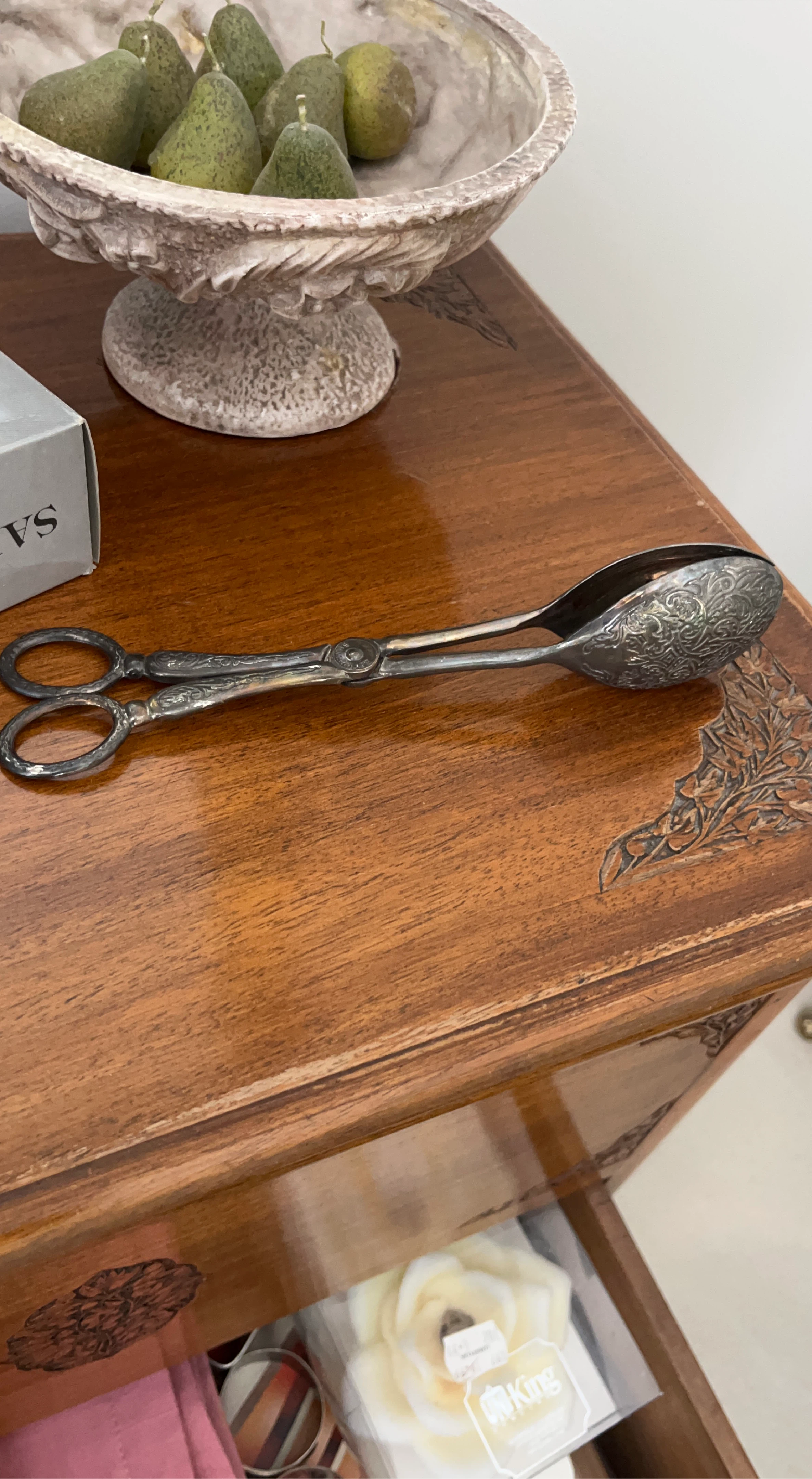 Vintage Silver Plated Salad /pastry Tongs- Embossed