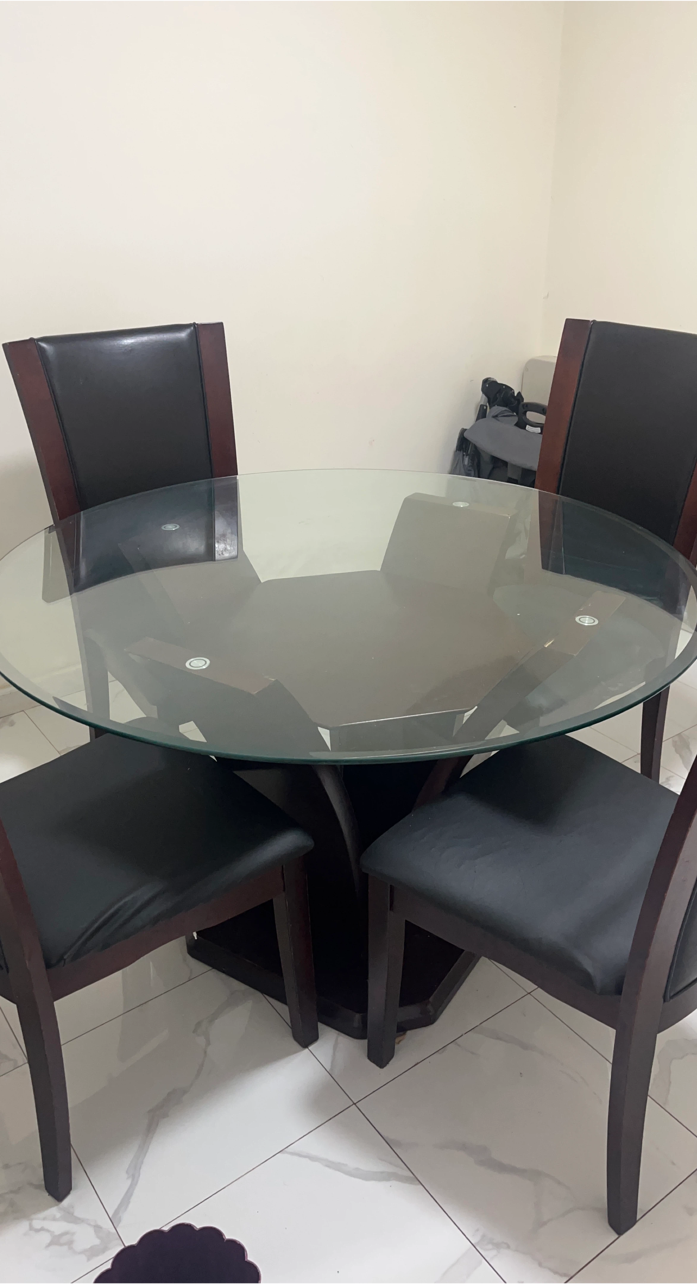 Round Glass Dining Table with 4 Chairs