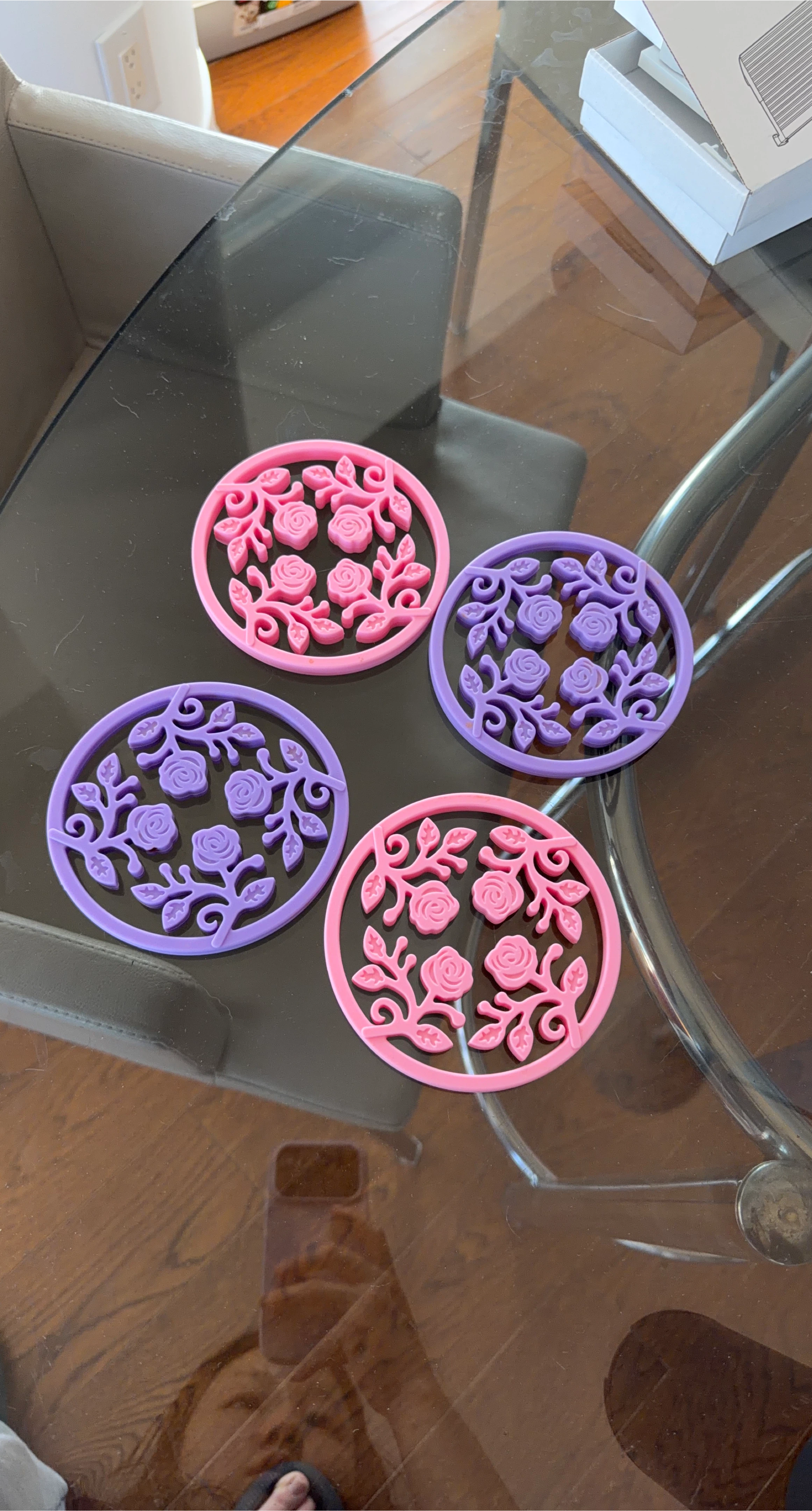 Set of 4 Floral Coasters (Pink & Purple)