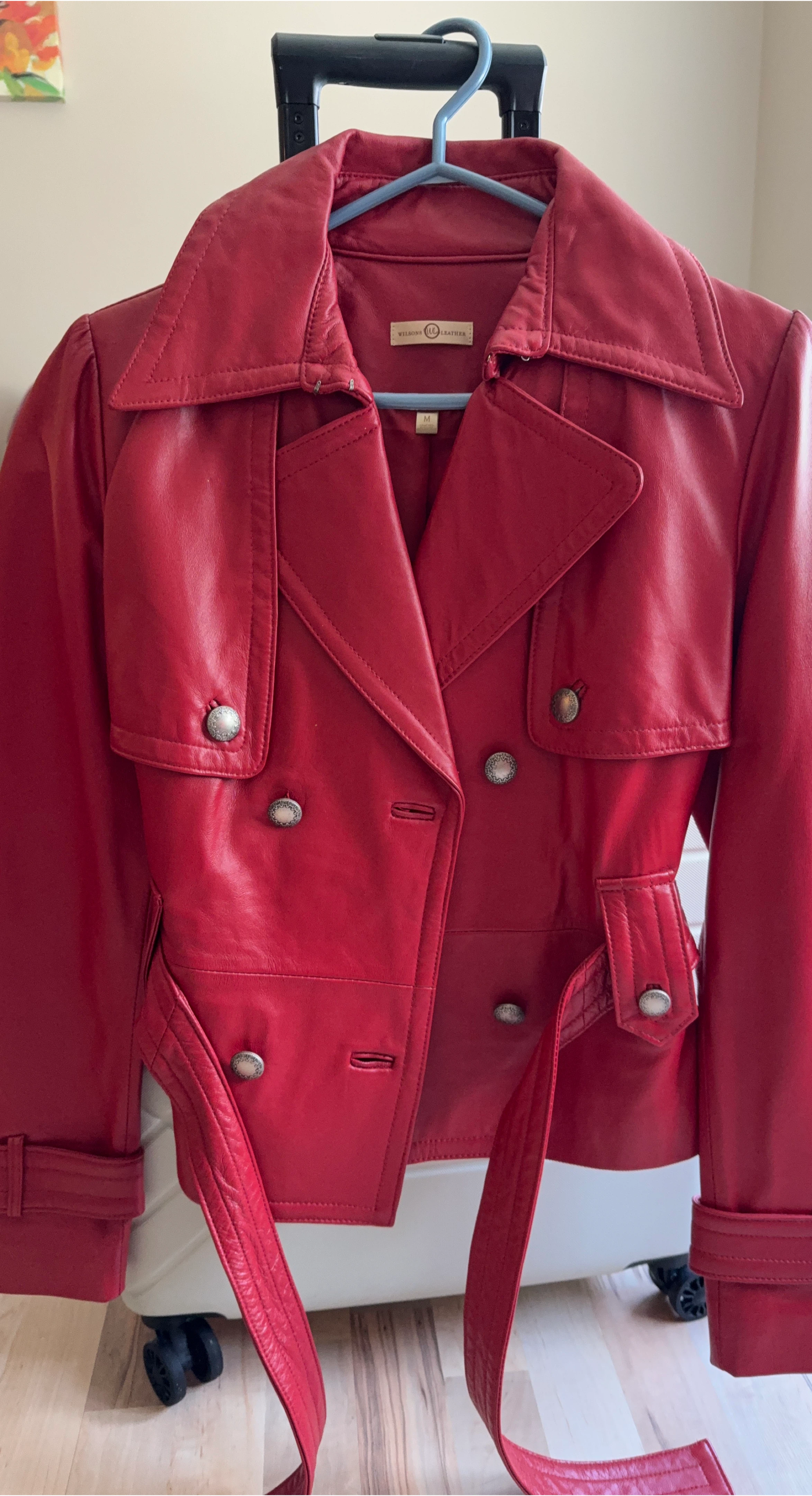 Wilsons Leather Red Trench Coat Jacket - Size M