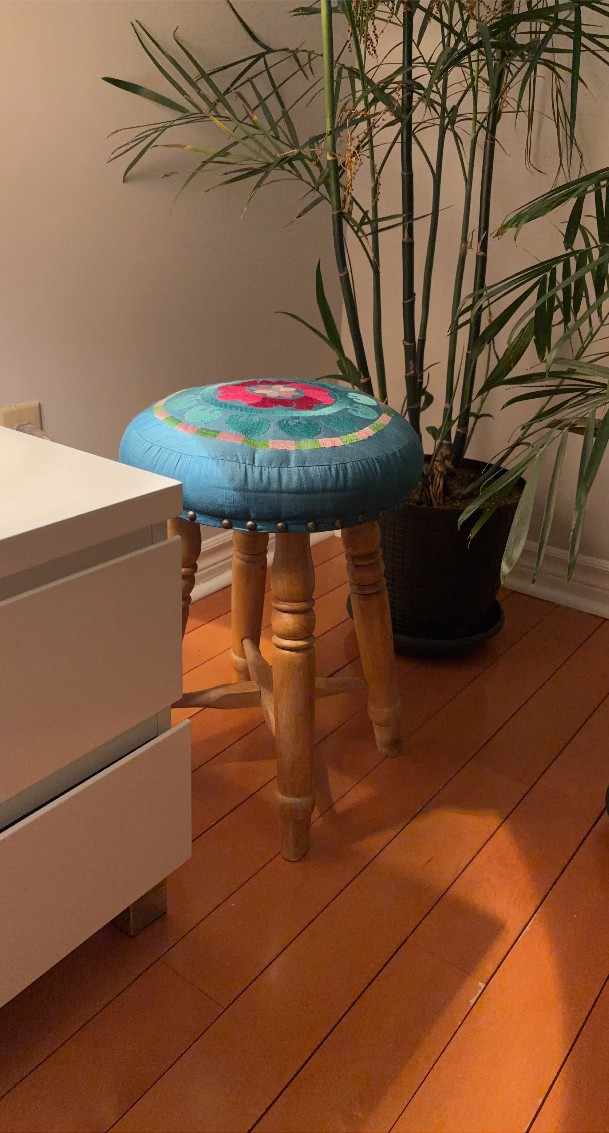 Boho Embroidered Footstool or Stool