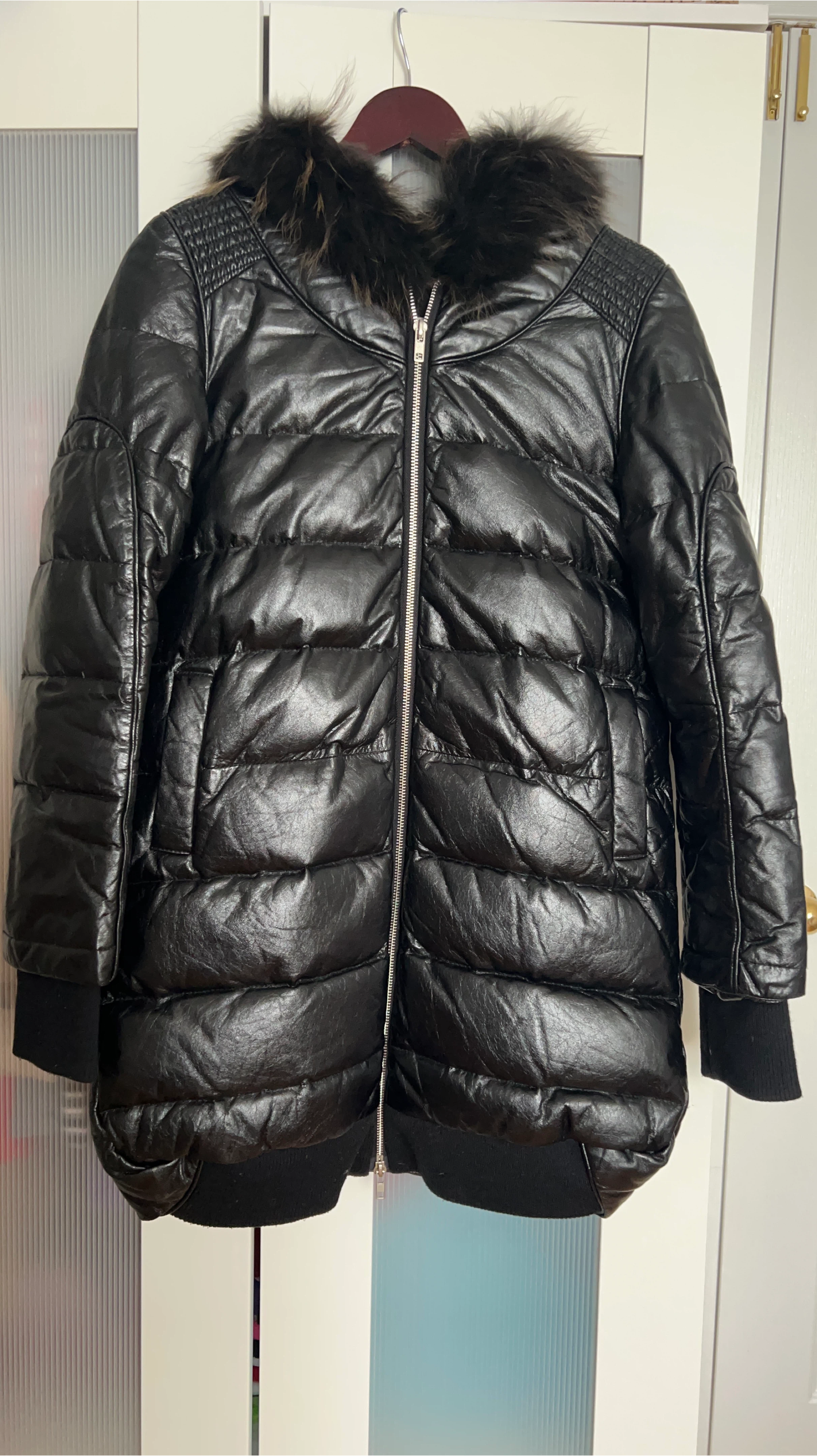Black Puffer Jacket with Fur Hood