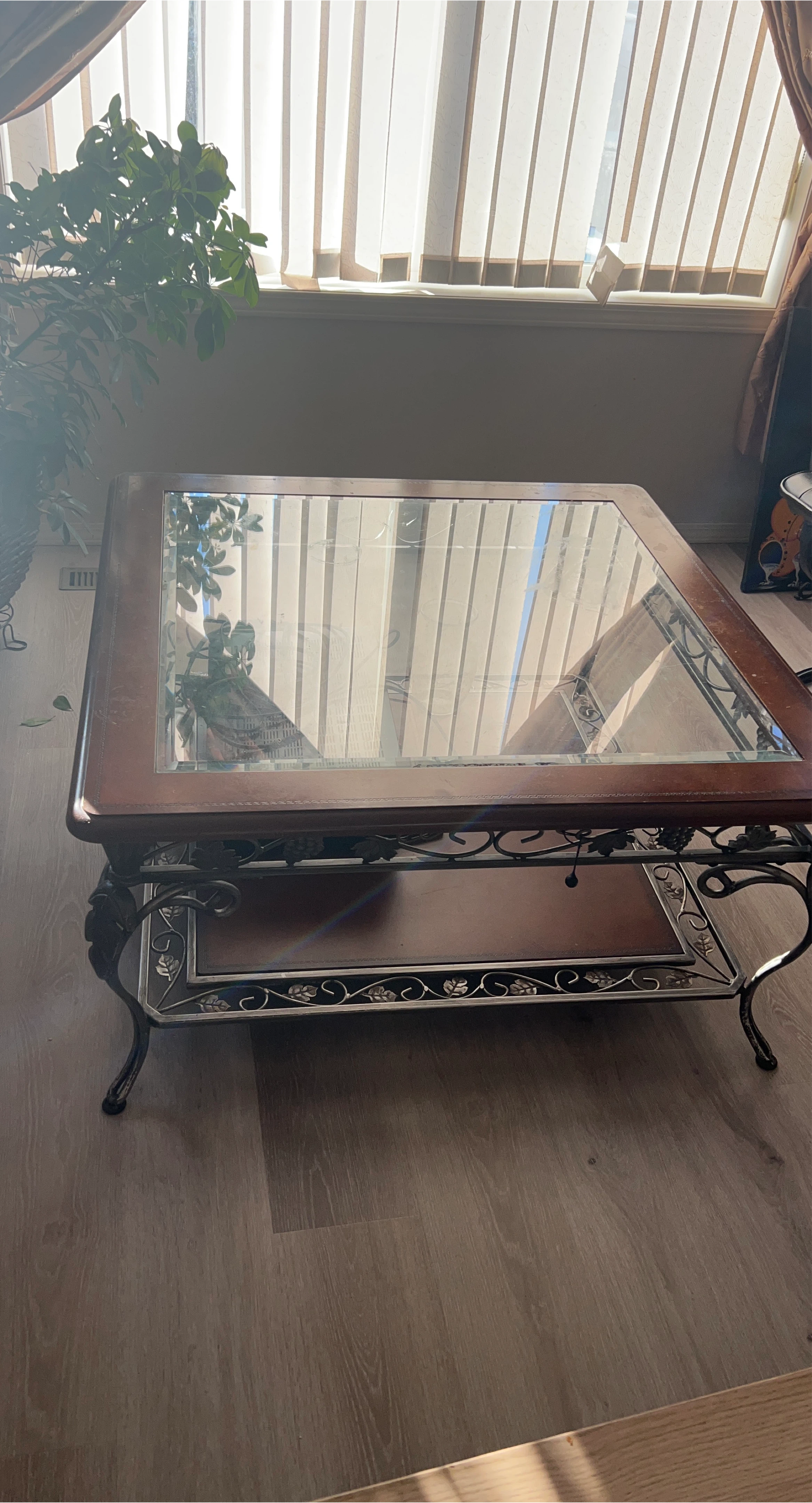 Wooden Coffee Table with Glass Top