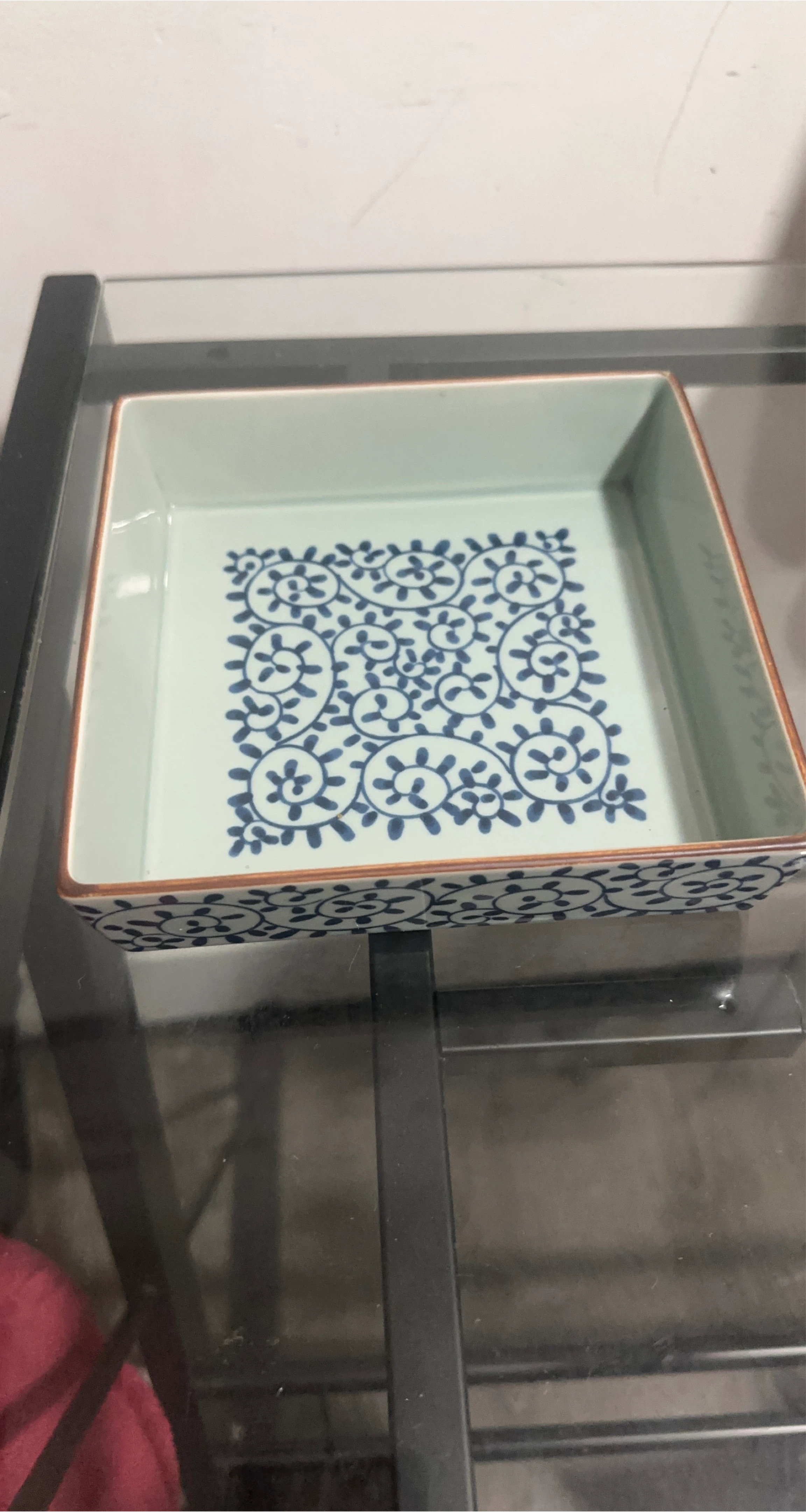 Square Serving Dish with Blue Floral Pattern