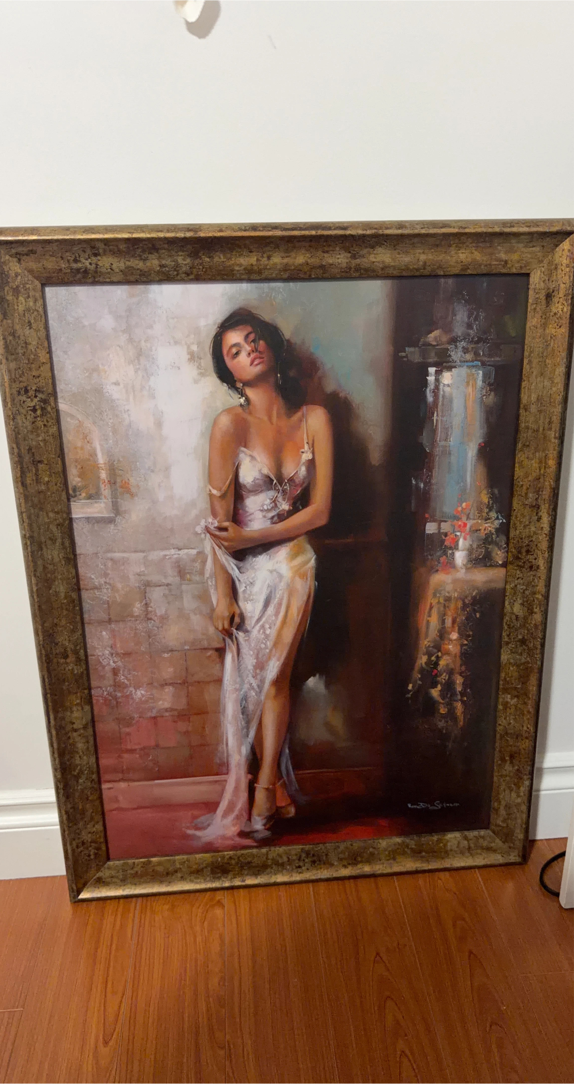 Framed Painting of a Woman in a Slip