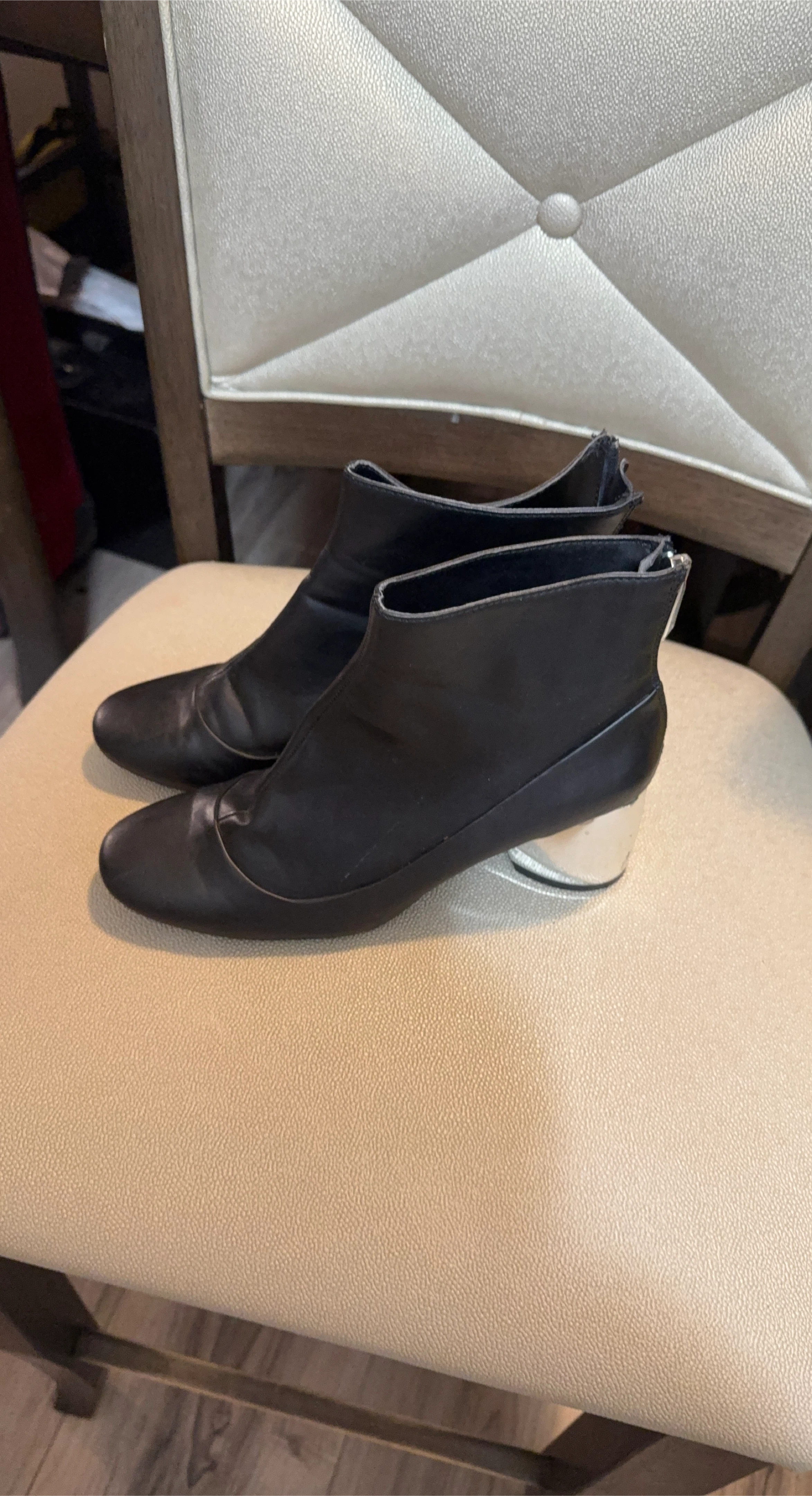 ZARA Black Ankle Boots with Silver Heel