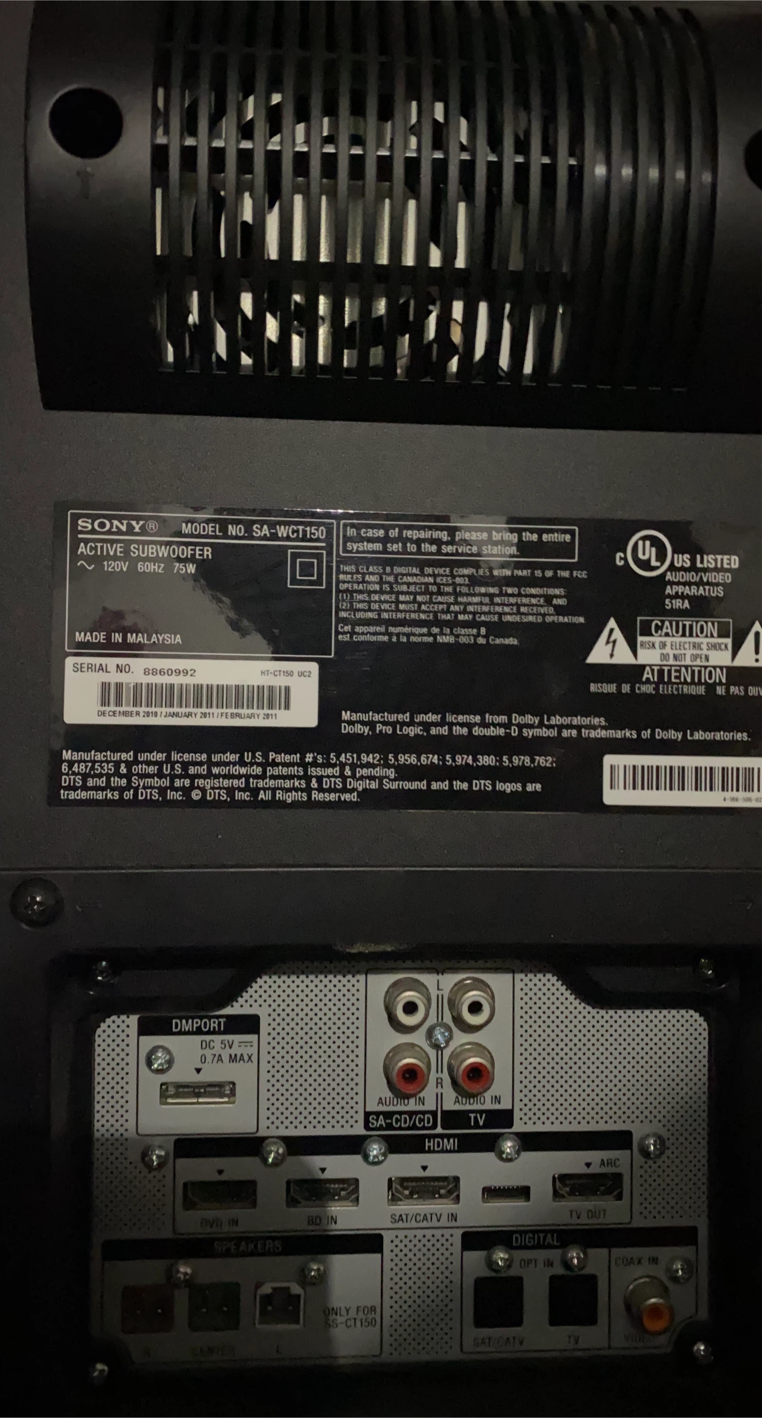 Sony SA-WCT150 Active Subwoofer