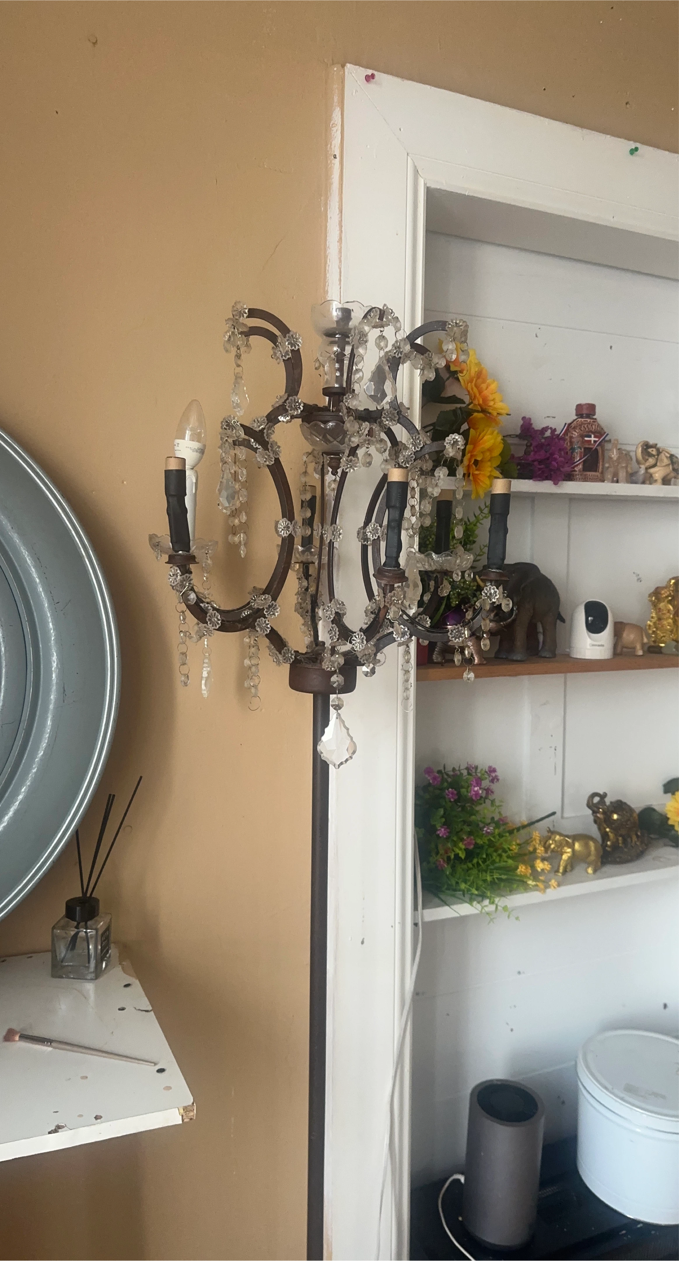Ornate Chandelier Floor Lamp with Crystal Accents
