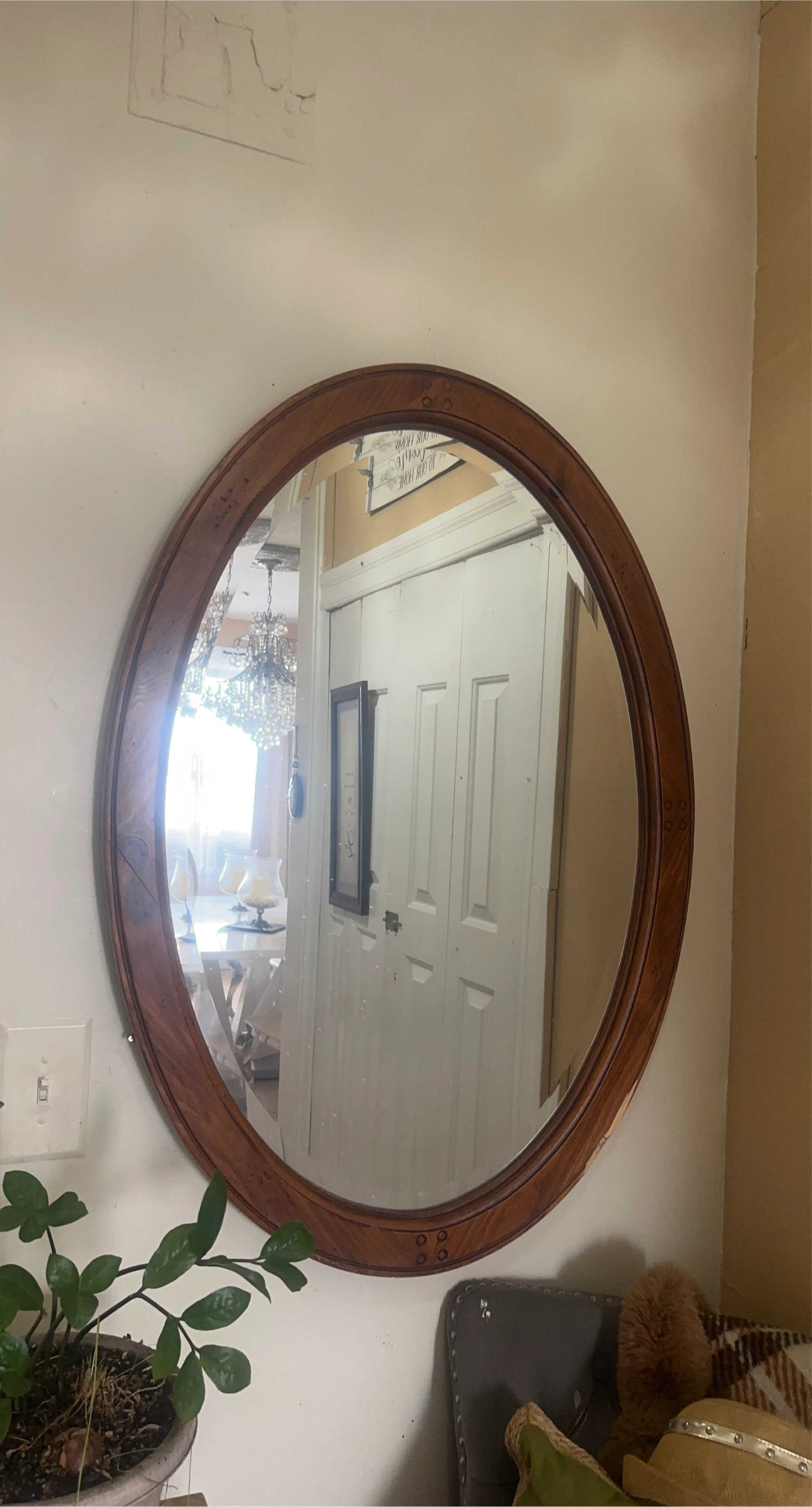 Oval Wood Framed Wall Mirror