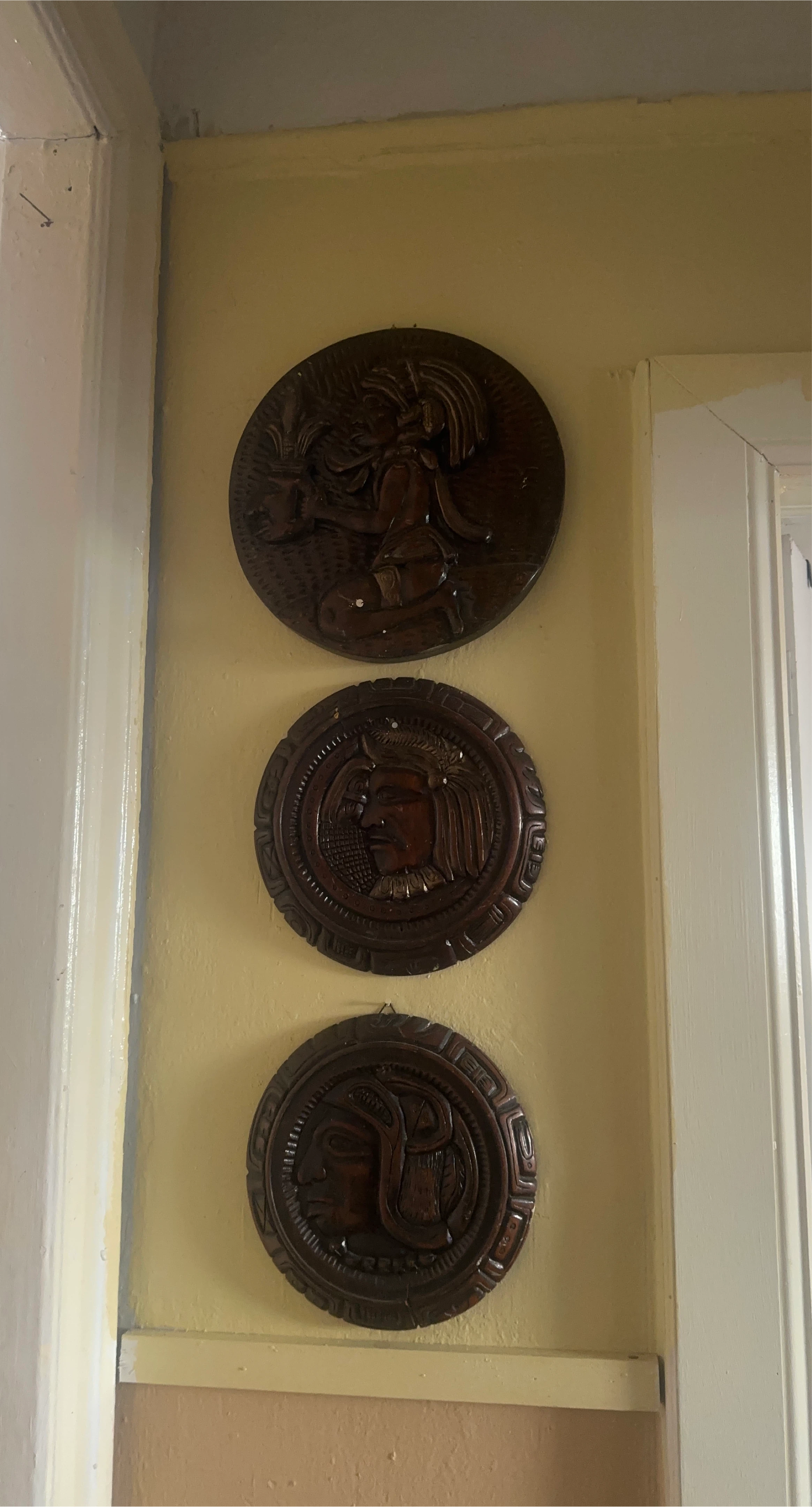 Set of 3 Vintage Carved Wood Wall Art Plaques