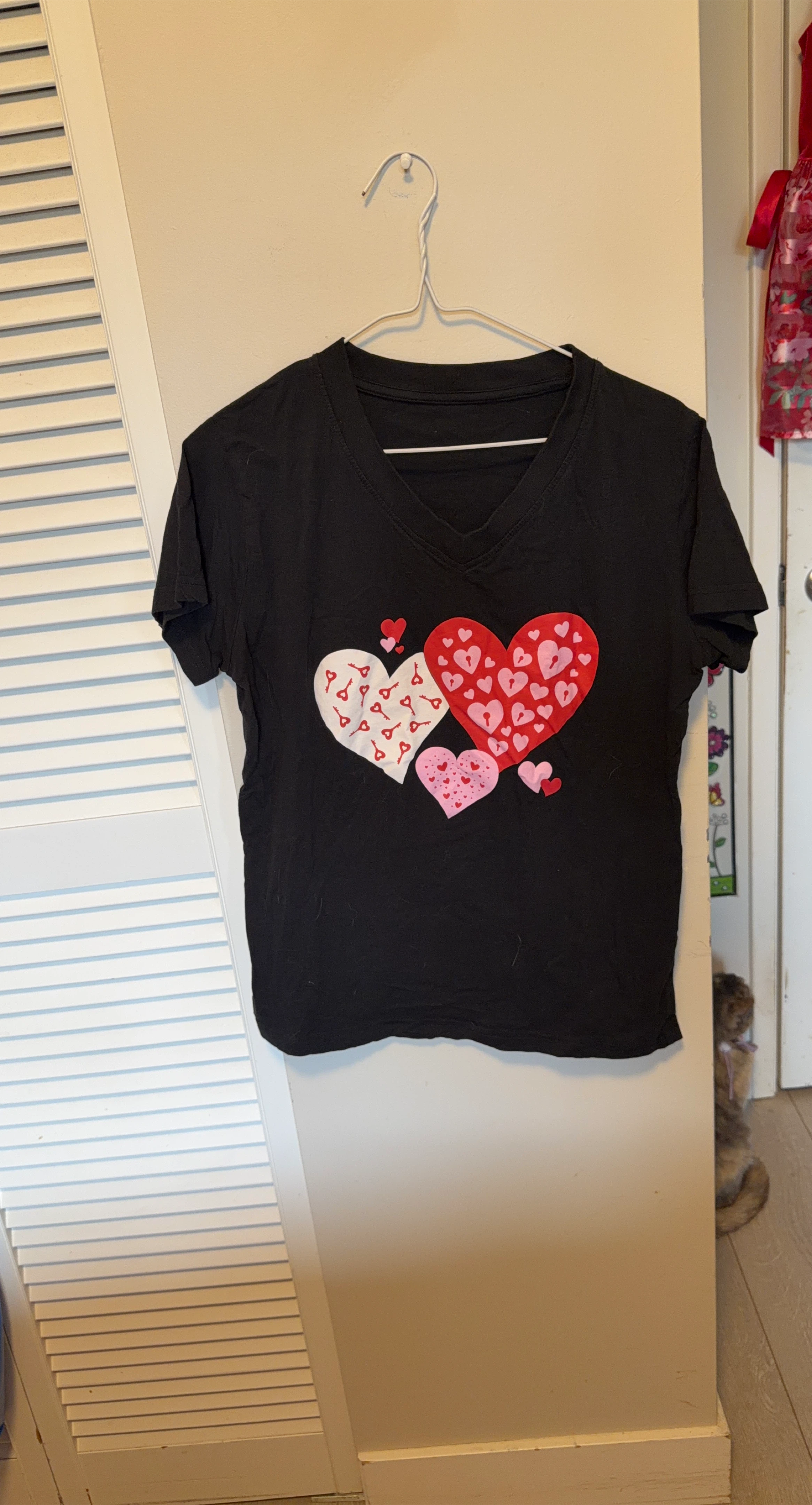 Black V-Neck T-Shirt with Hearts