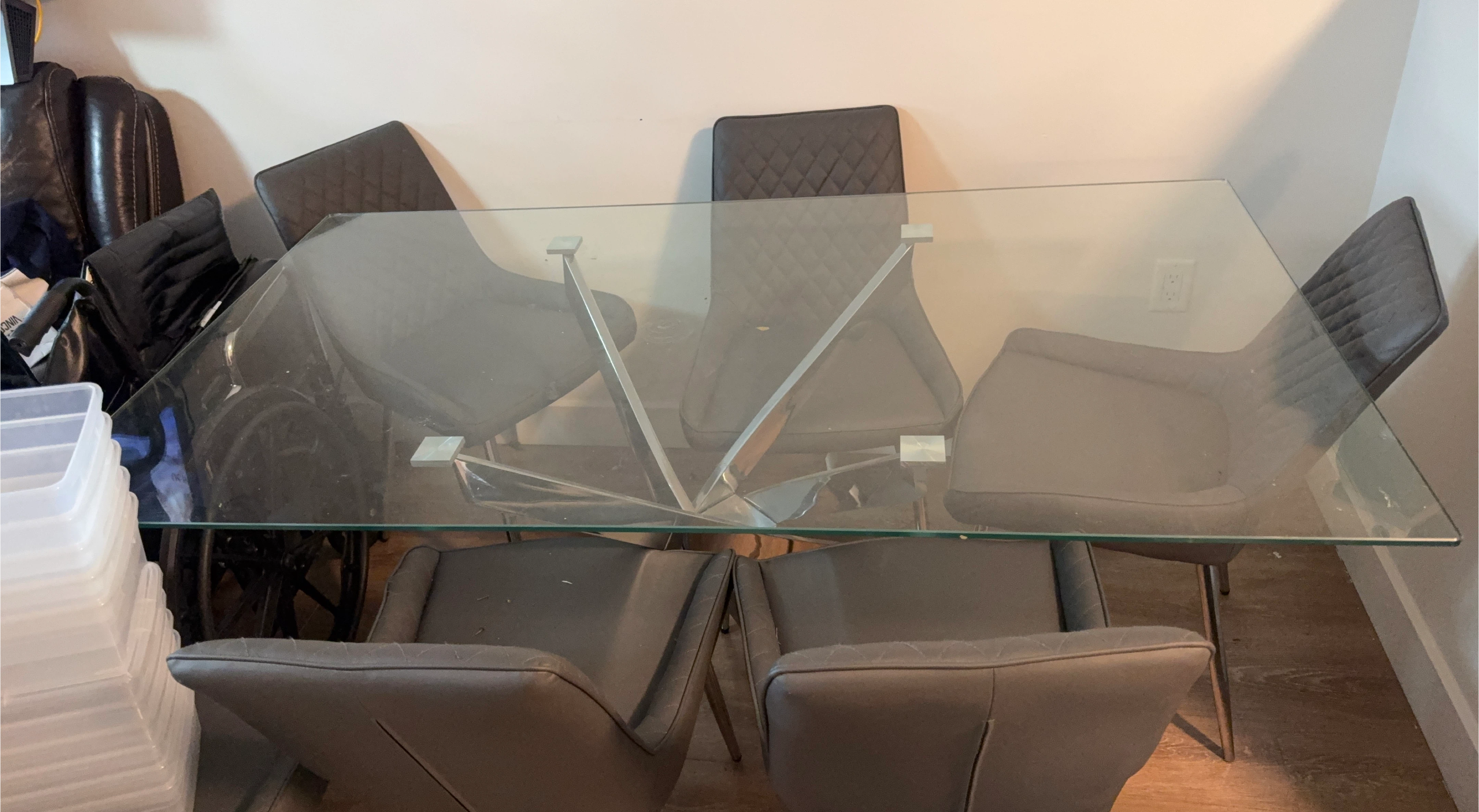 Glass Dining Table with Metal Base