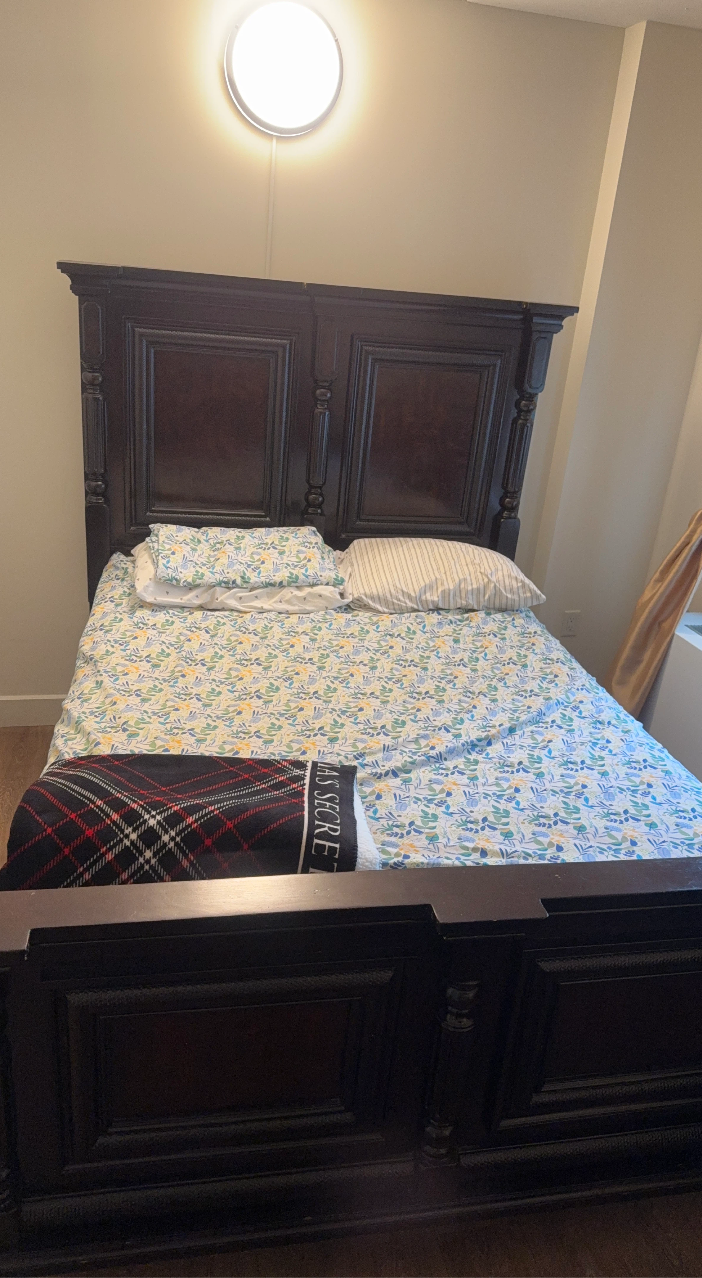 Dark Wood Queen Size Bed Frame with Headboard