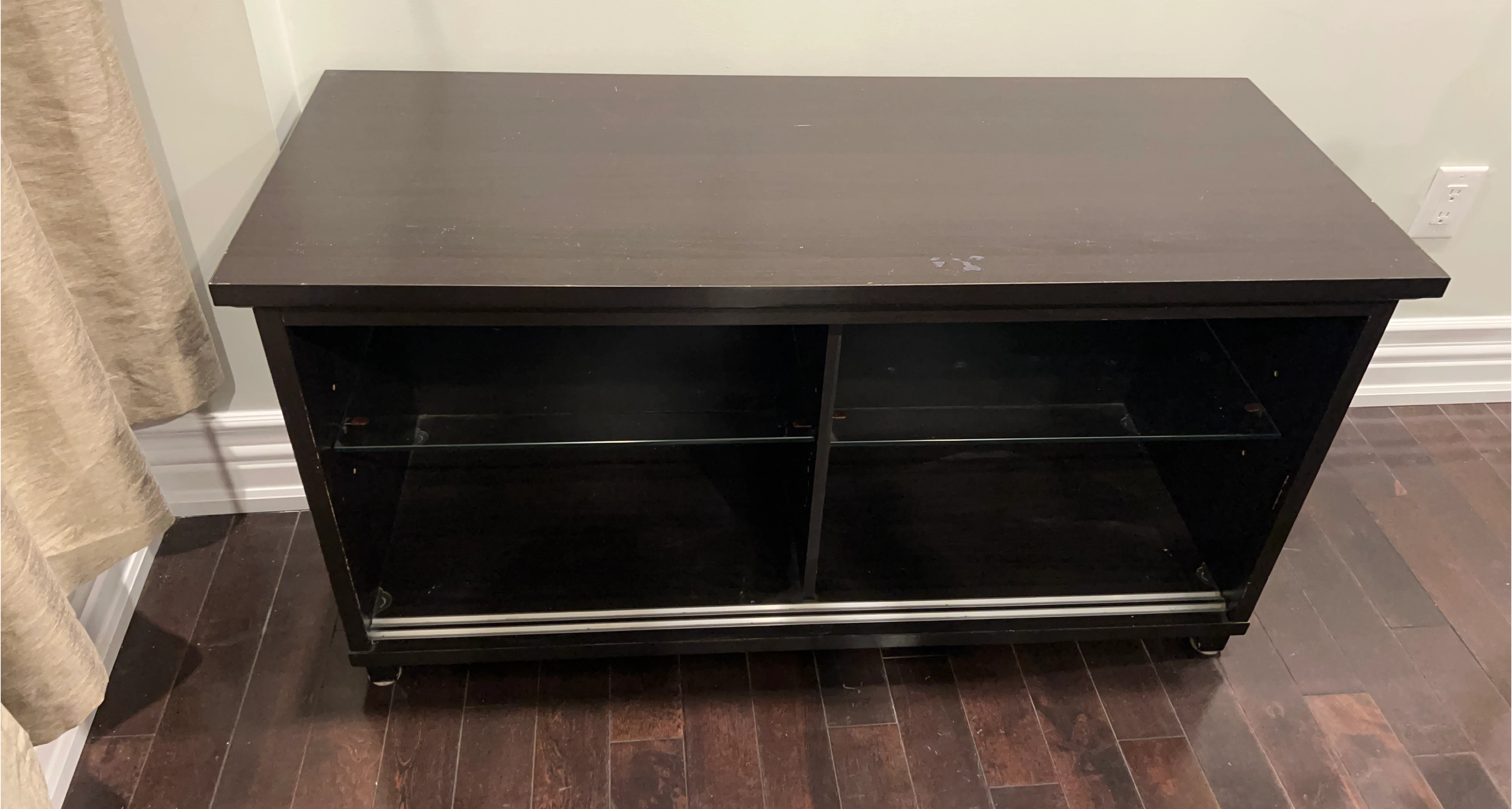 Dark Brown Media Console with Glass Shelves