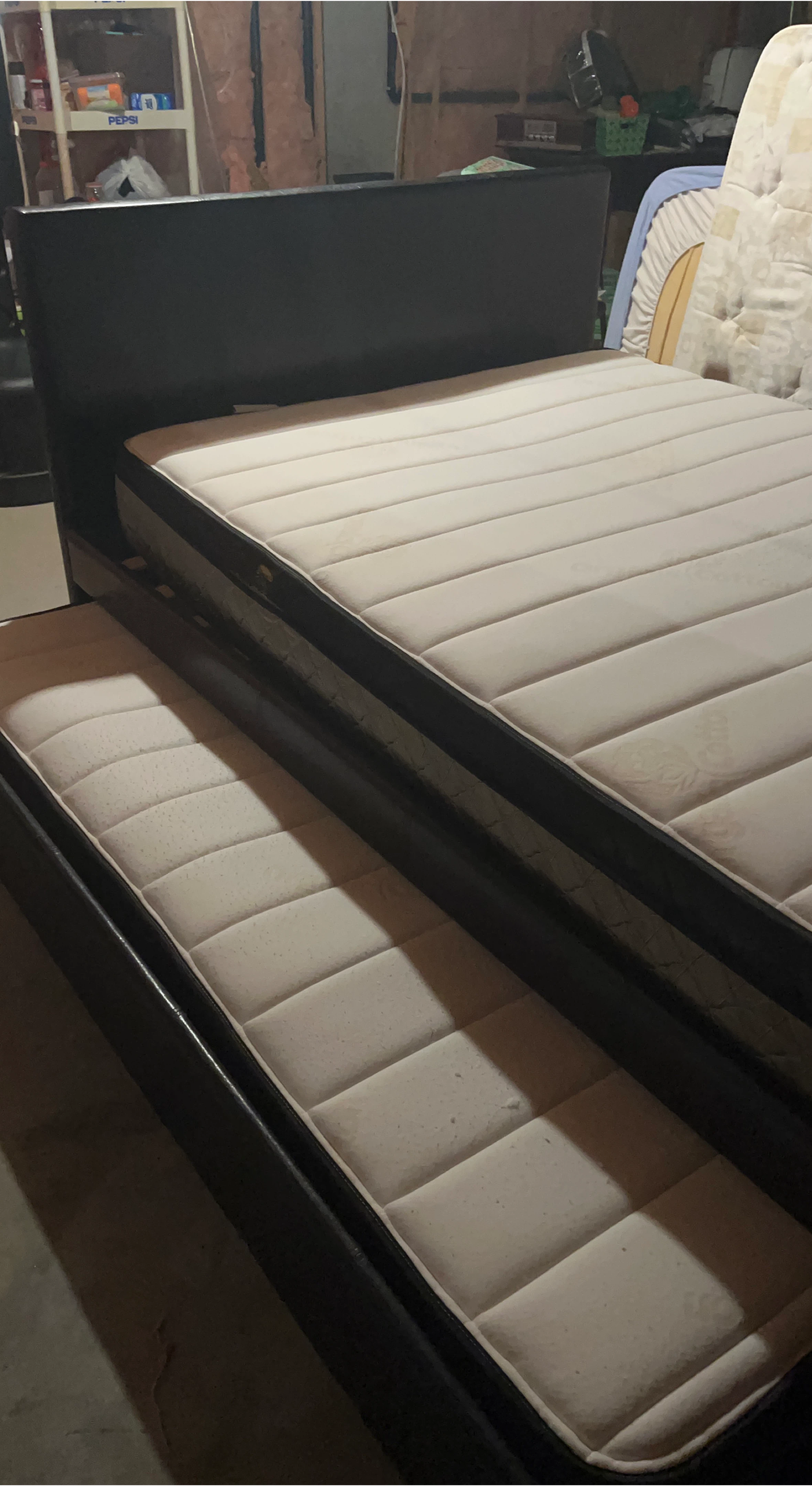 Black Faux Leather Twin Bed Frame with Trundle