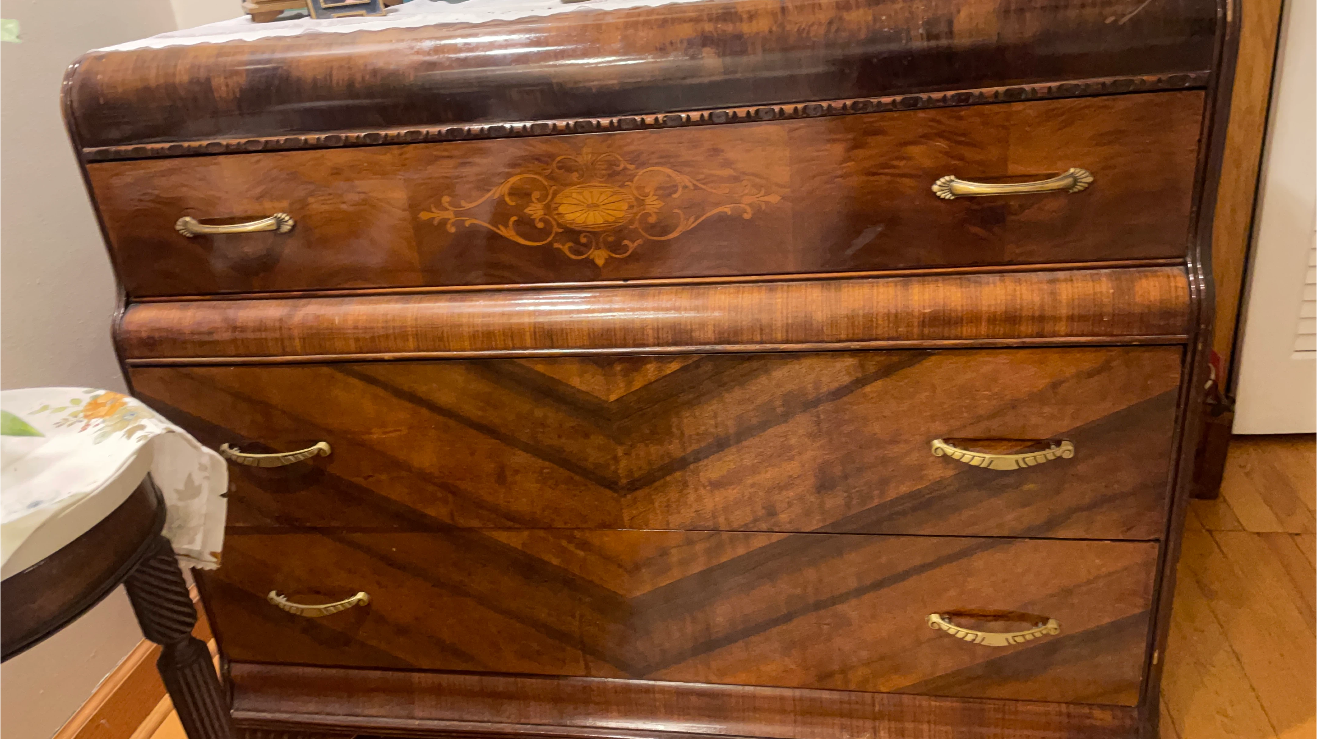 Vintage Wooden Dresser with Brass Handles
