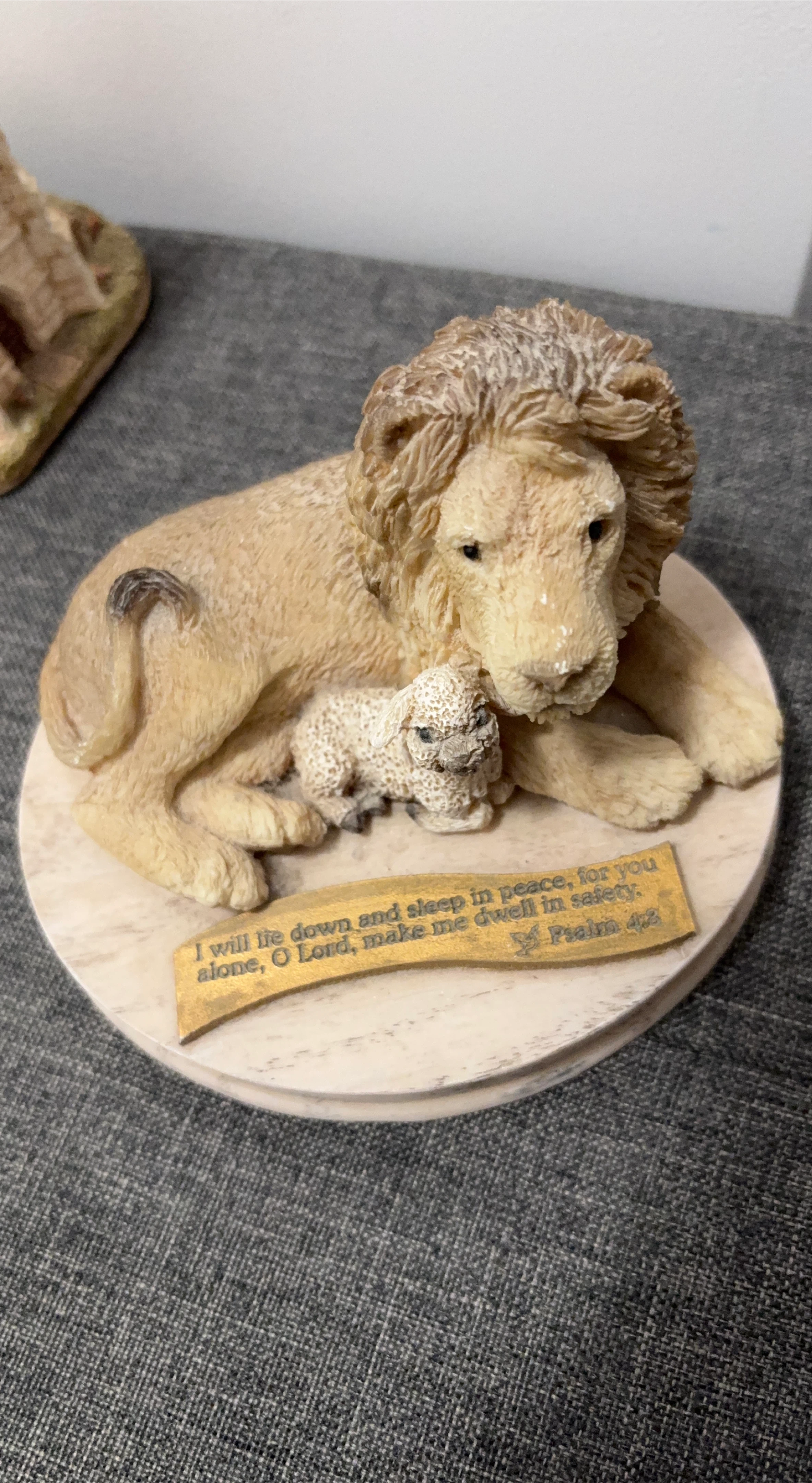Lion and Lamb Figurine with Psalm 4:2