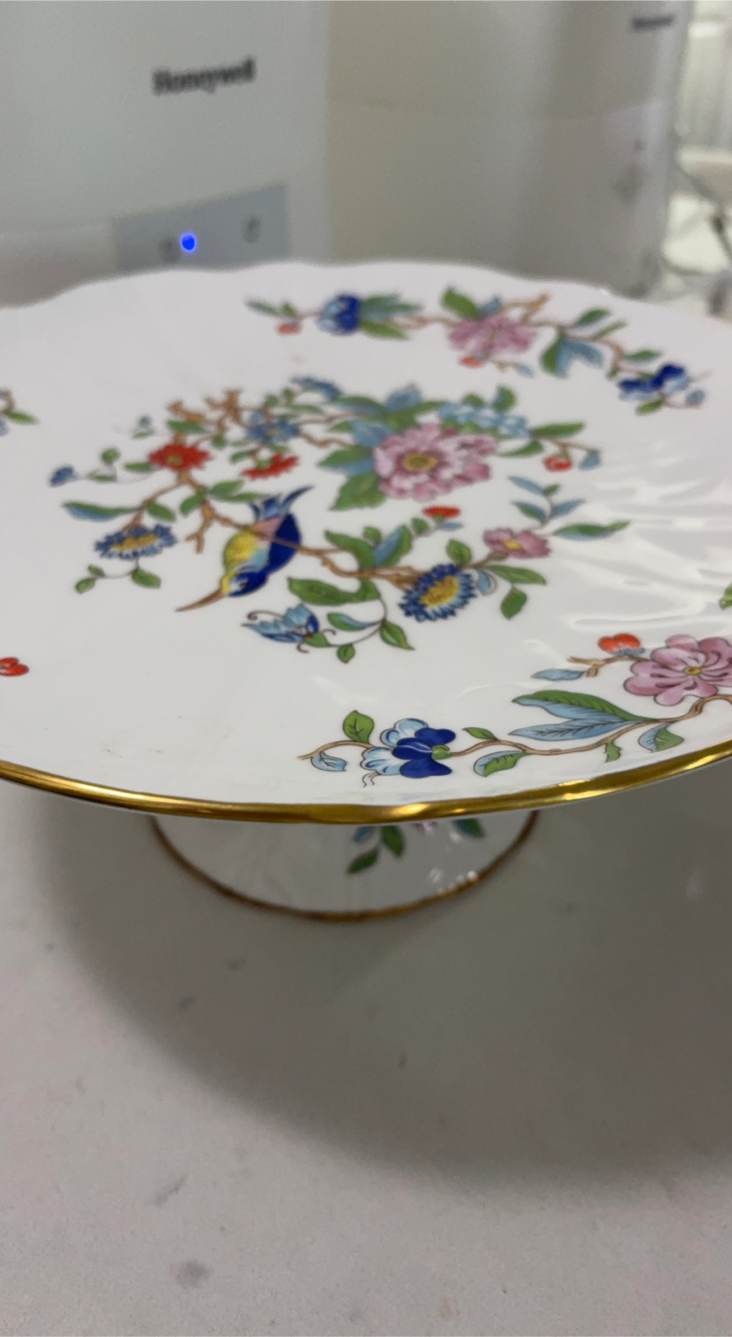 Vintage Porcelain Cake Stand with Floral Bird Design